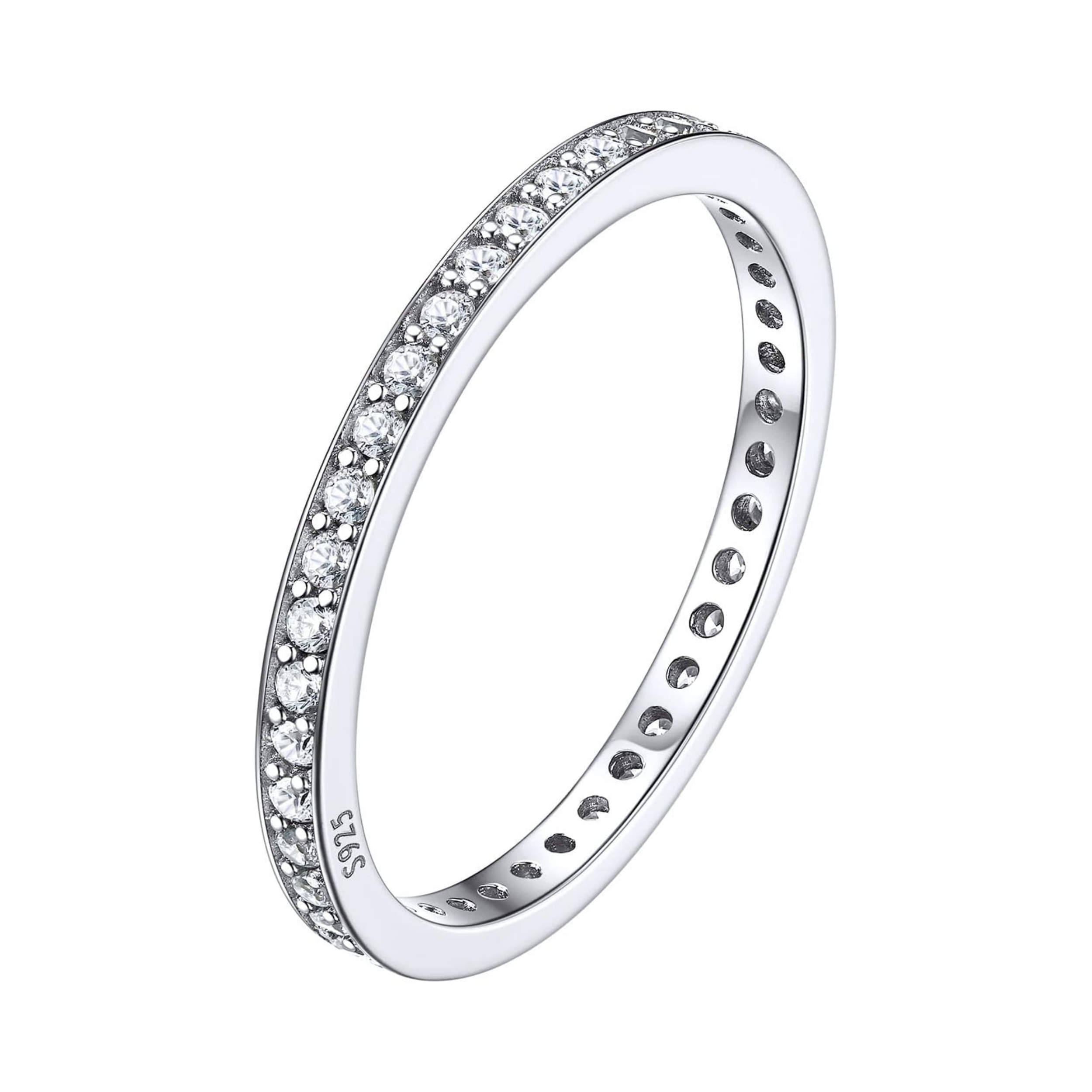 Silver Cubic Zirconia Stackable Engagement Band Ring 