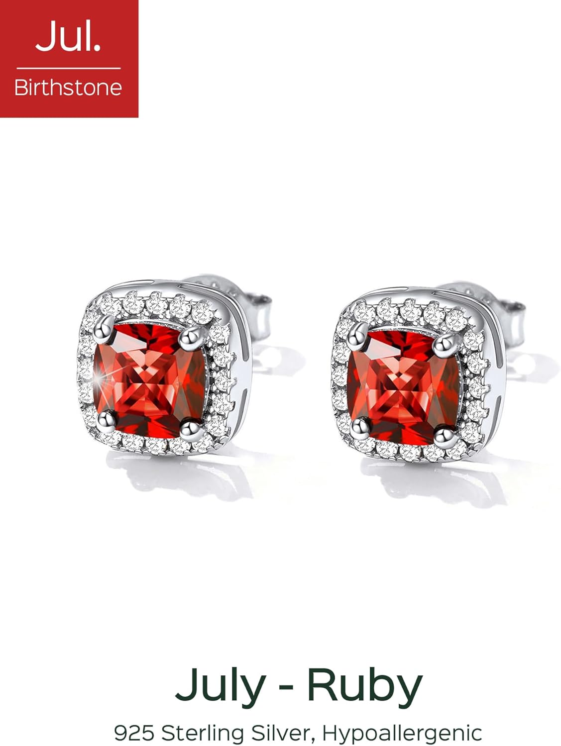 Square Sparkle Halo Birthstone Gemstone & Cubic Zirconia Stud Earrings 