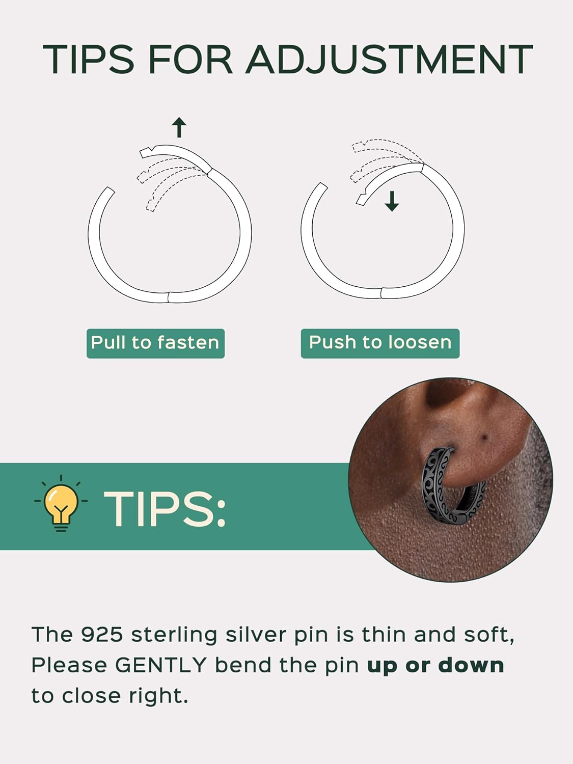 Celtic Knot Vine Huggie Hoops Earrings, Adjustment steps for men & women