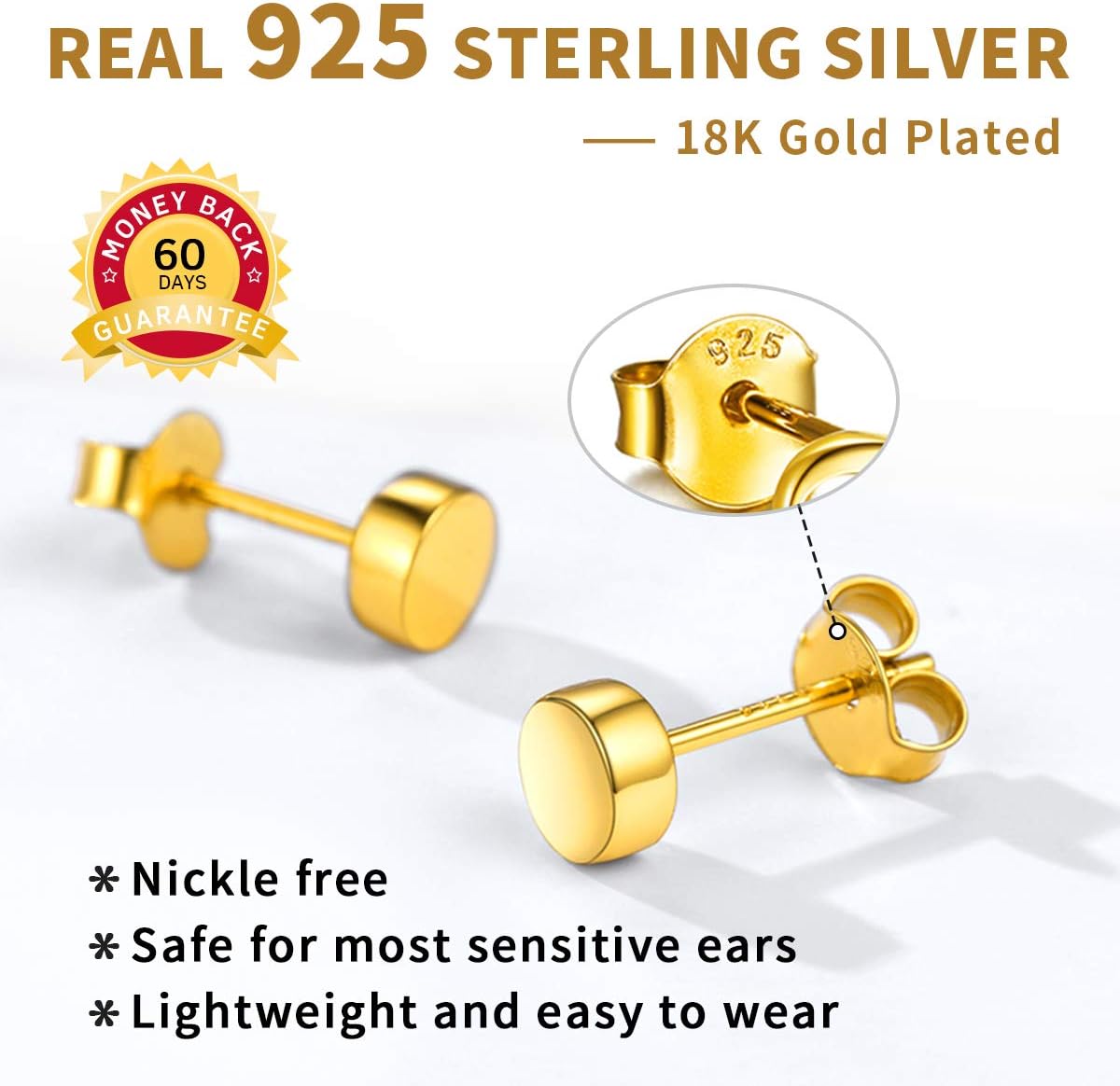 Sterling Silver Tiny Dot Round Disc Stud Earrings