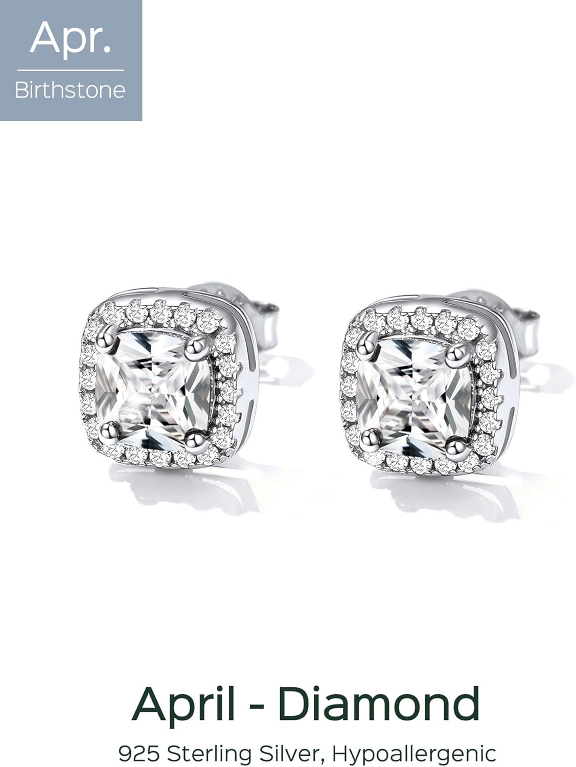 Square Sparkle Halo Birthstone Gemstone & Cubic Zirconia Stud Earrings 