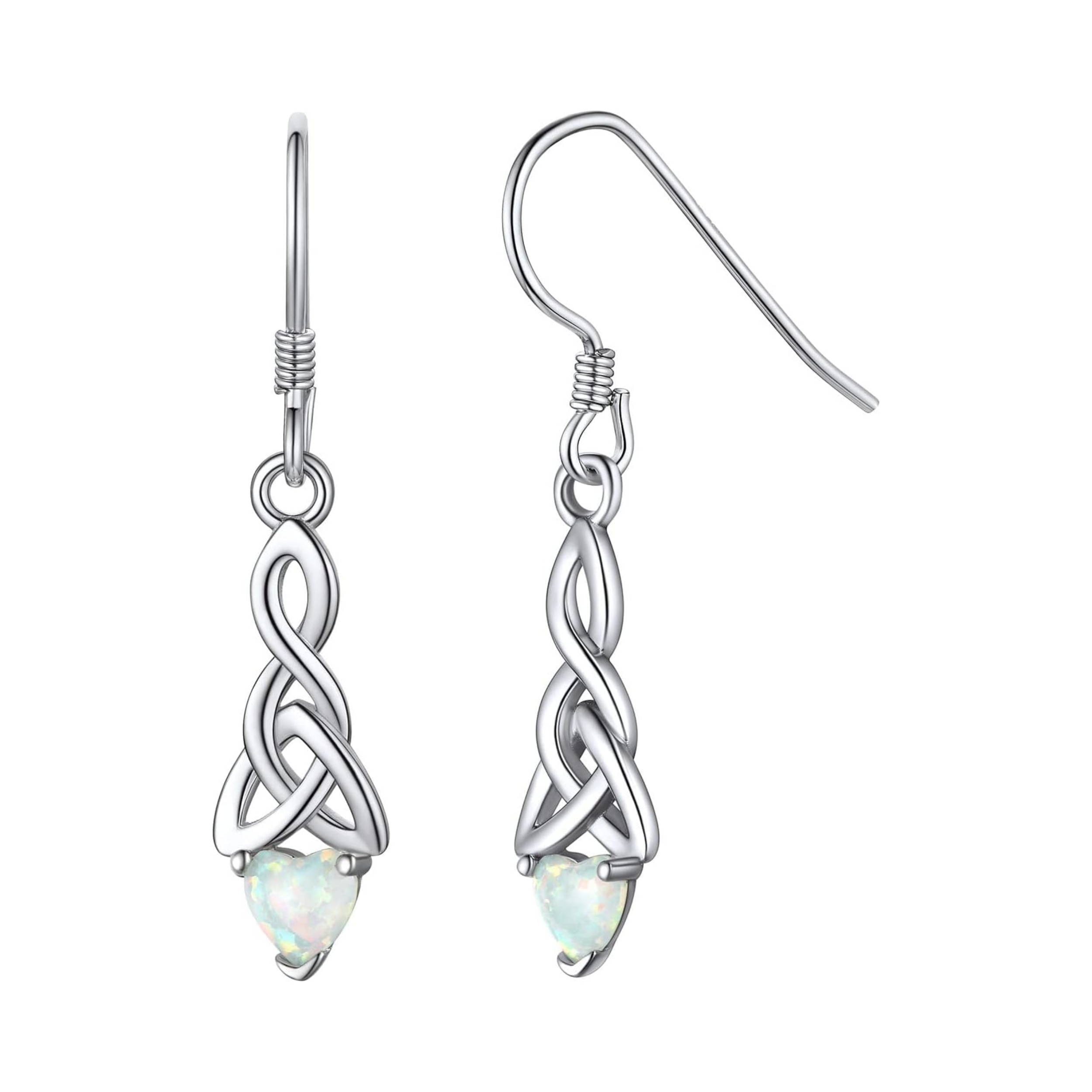 Heart Opal Irish Celtic Knot Drop Dangle Earrings