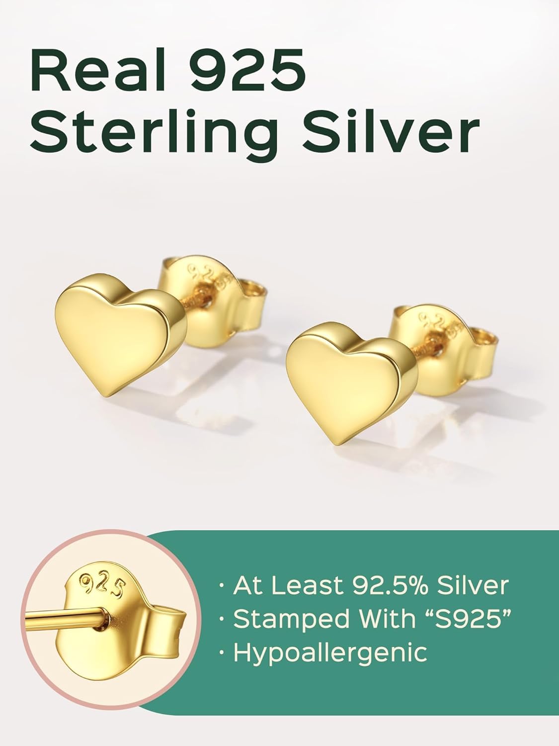 Gold Classic 5mm Heart Stud Earrings for Women and Men, silver jewelry, gift idea, Sterling silver earrings, 925 sterling silver earrings