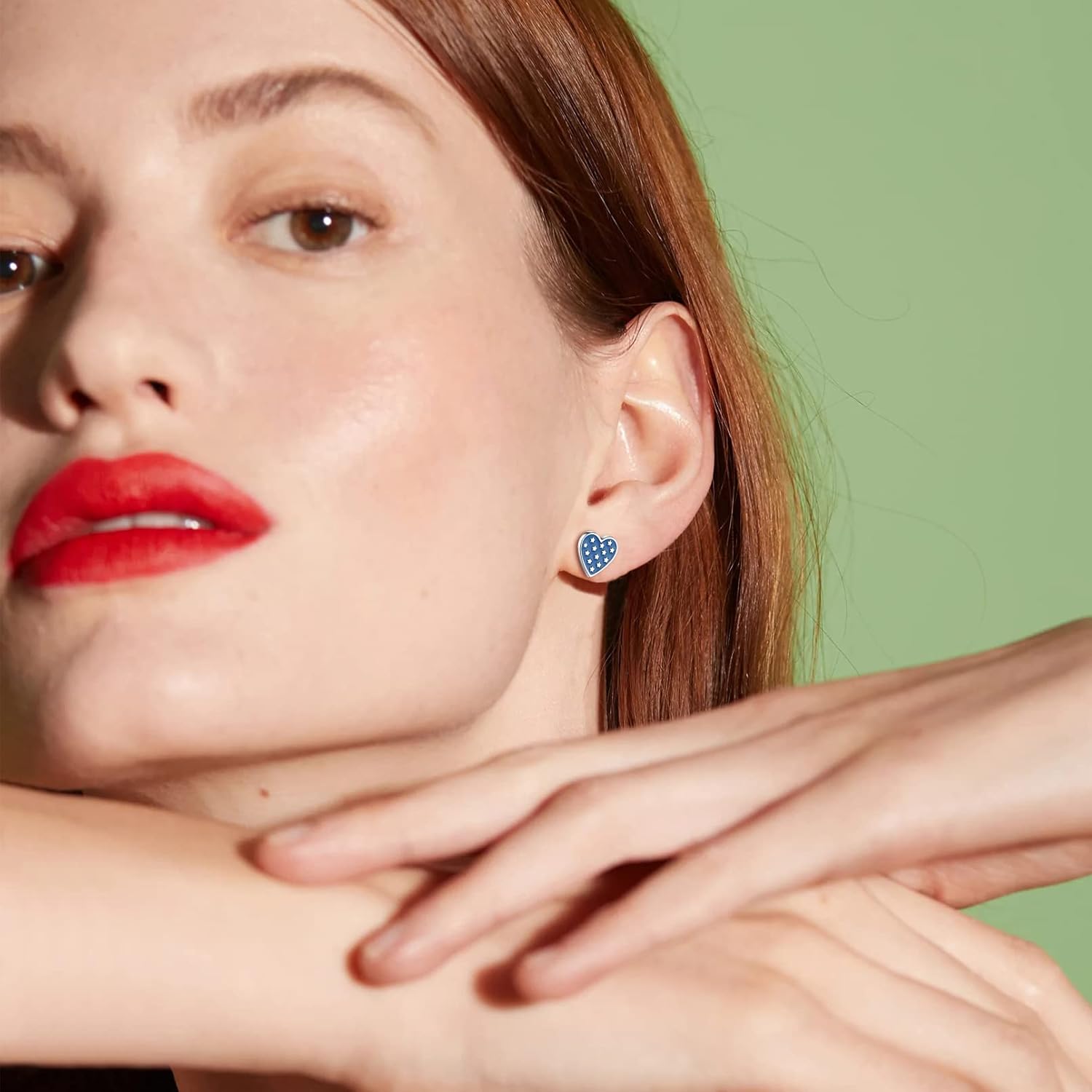 American Flag Heart Patriotic Independence Stud Earrings  for Women