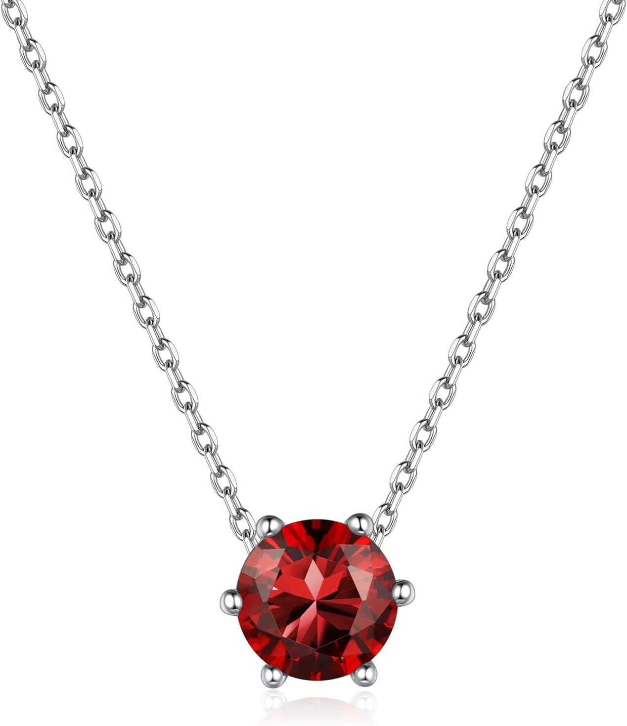 12 Months Sparkling Round Round Cut Created Birthstone Pendant Necklace