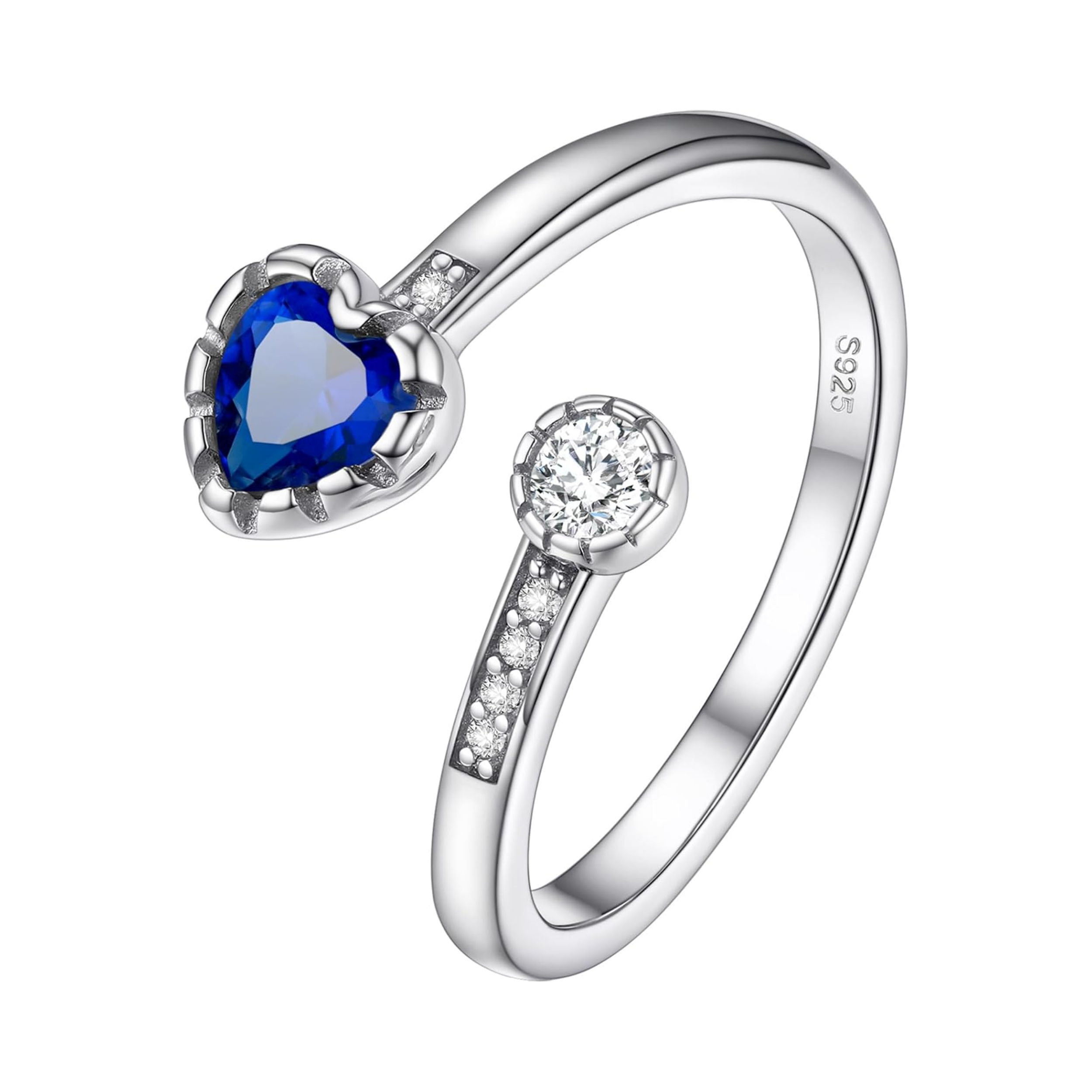 Heart Birthstone and White Cubic Zirconia Adjustable Ring