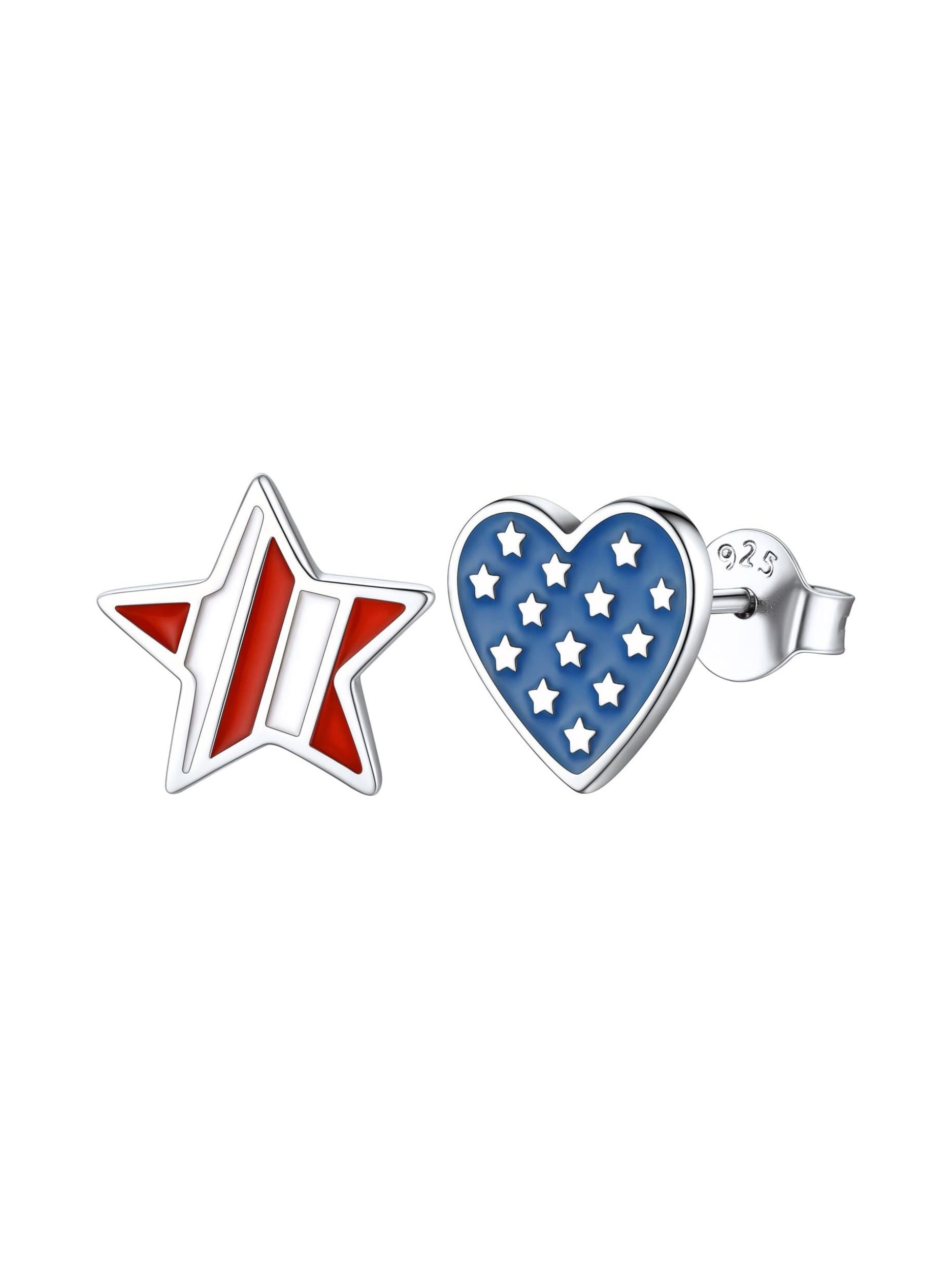 American Flag Stars and Hearts Patriotic Independence Day Stud Earrings