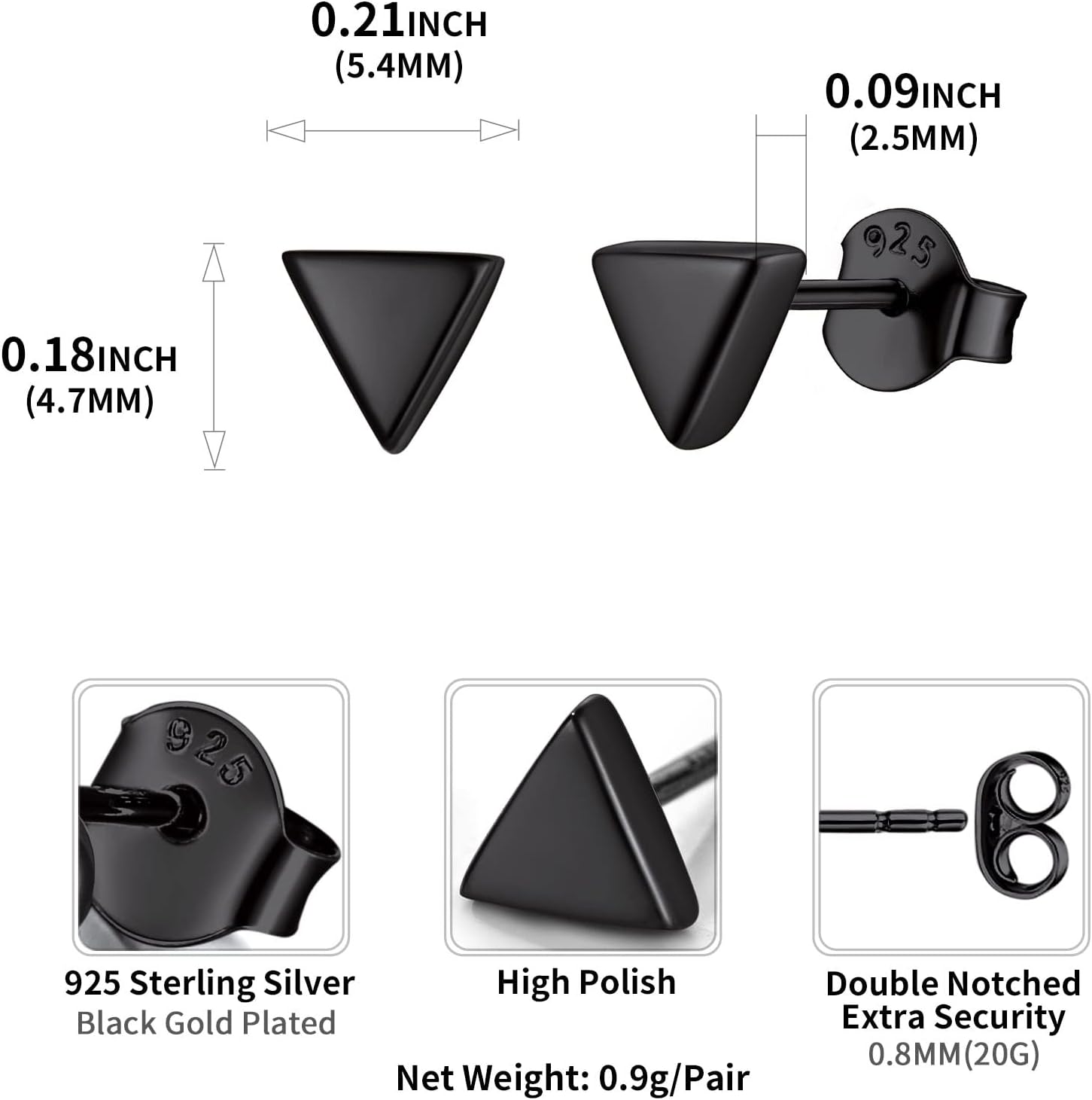 Hypoallergenic Minimalist Small Geometric Dainty Simple Triangle Studs Earrings Details: Dimensions, Hypoallergenic, Push Back Finding.