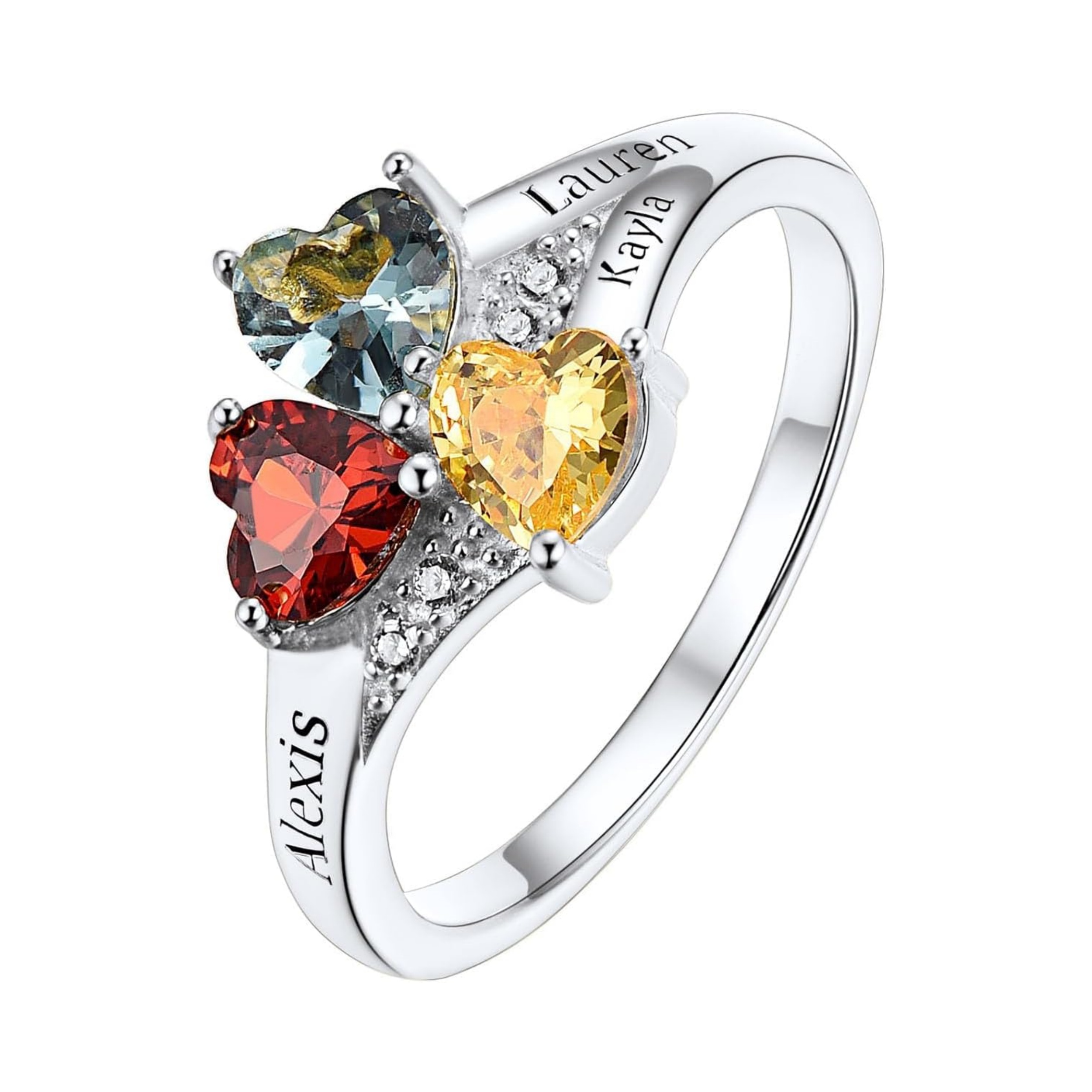 Personalized Heart 1-4 Birthstones Promise Ring