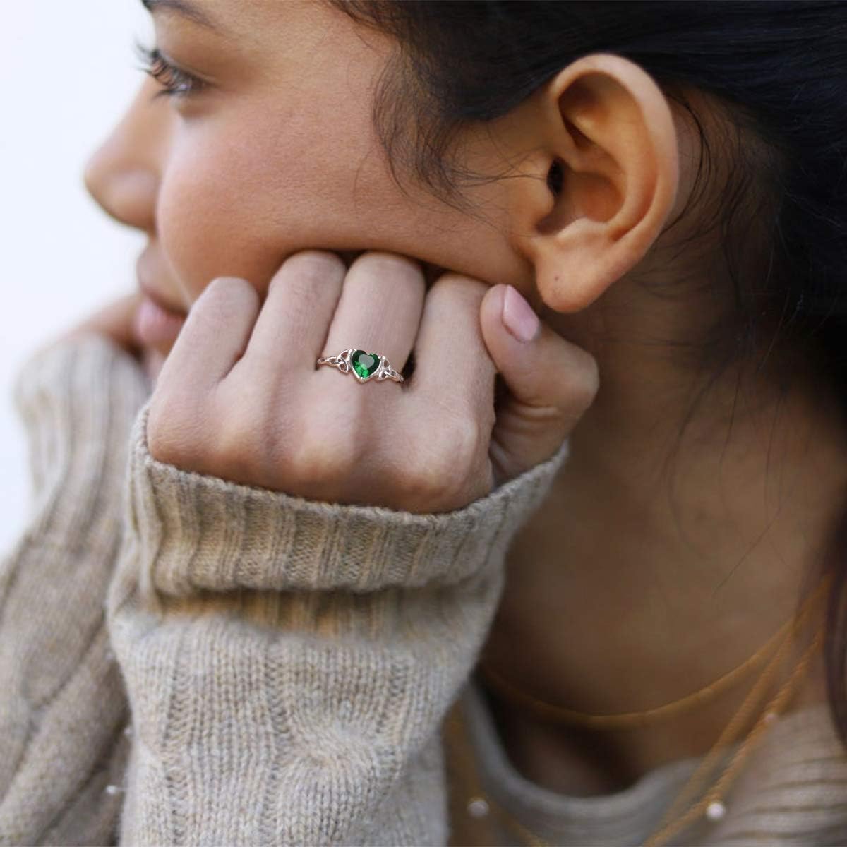 12 Months Celtic Knot & Heart Shape Birthstone Promise Rings for Women, may birthstone, Emerald Necklace, Taurus Birthstone, Gemini Birthstone, sterling silver promise rings, gift idea