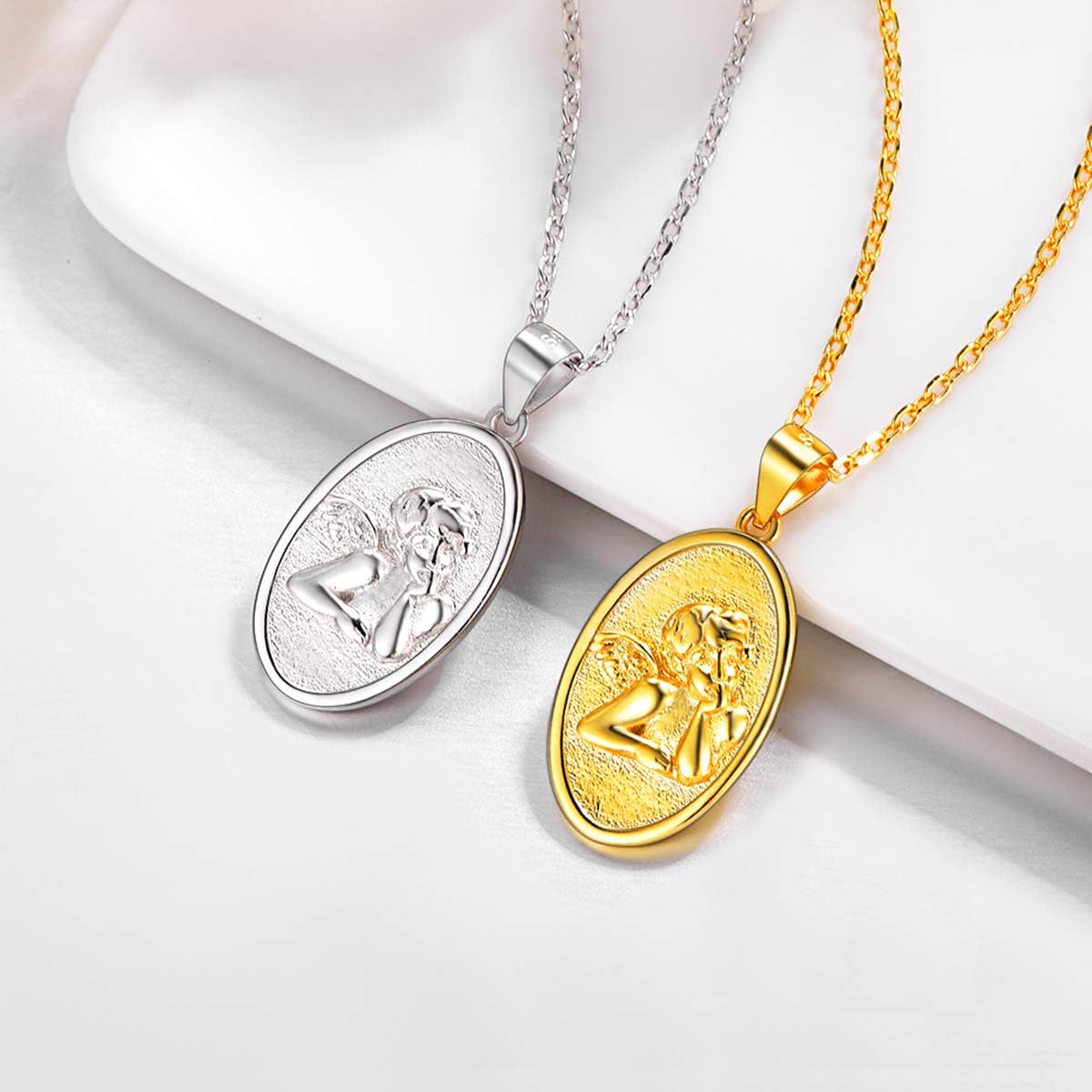 Angel Vintage Round Coin Circle Disc Dainty Pendant Necklaces in Different Colors