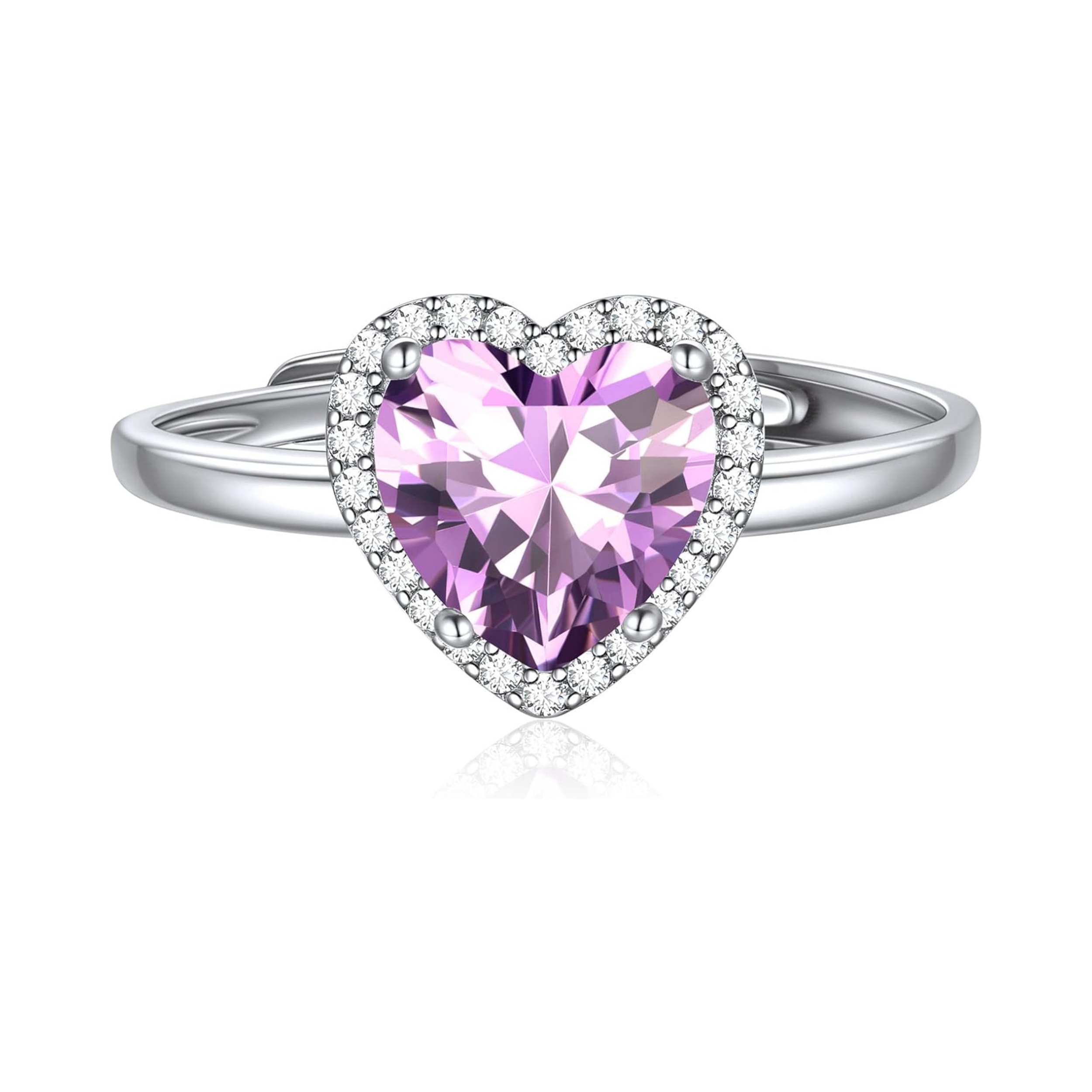 Heart Emerald Cut June Birthstone Promise Ring