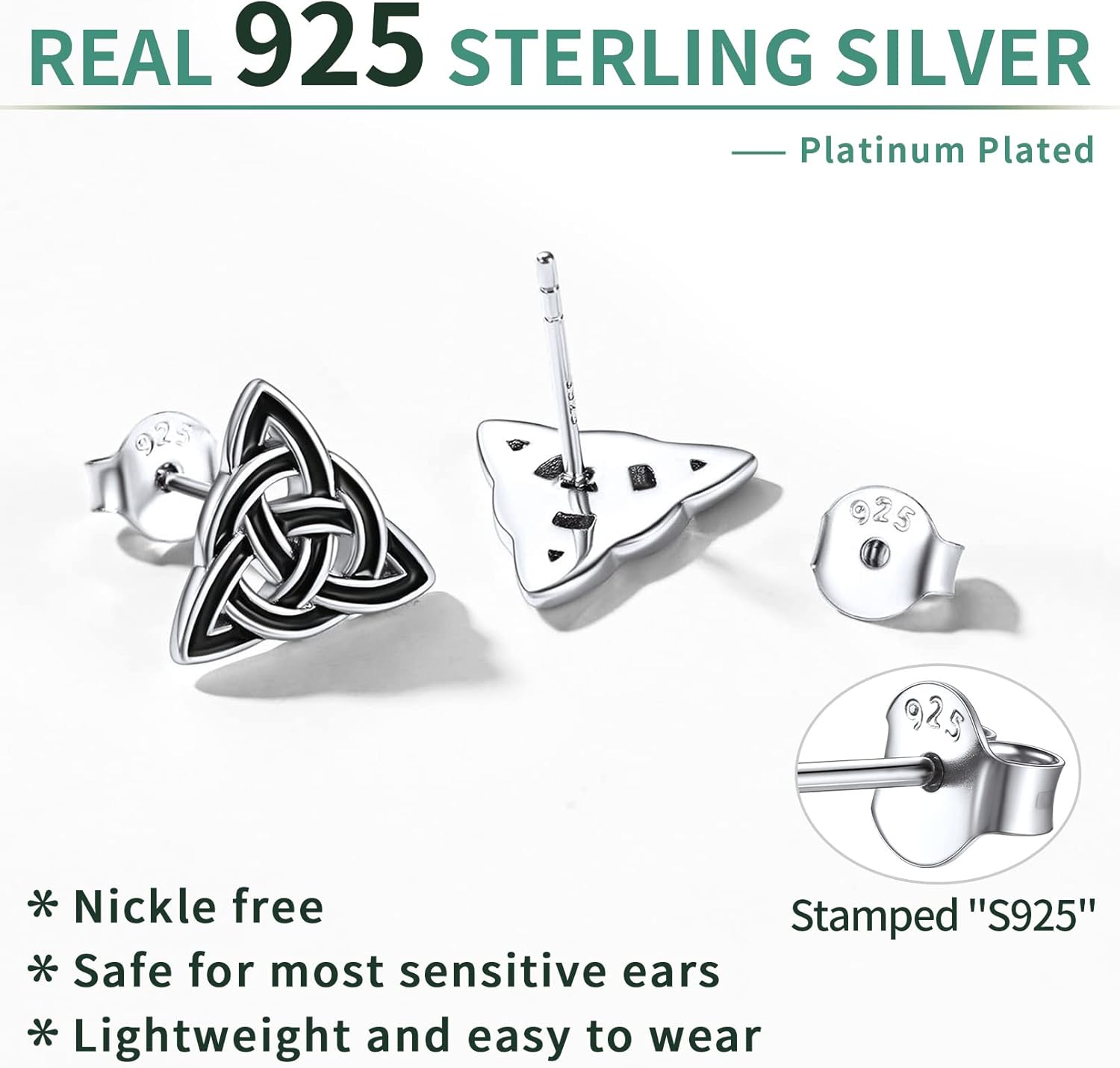 Sterling Silver Black Minimalist Celtic Knot Earrings