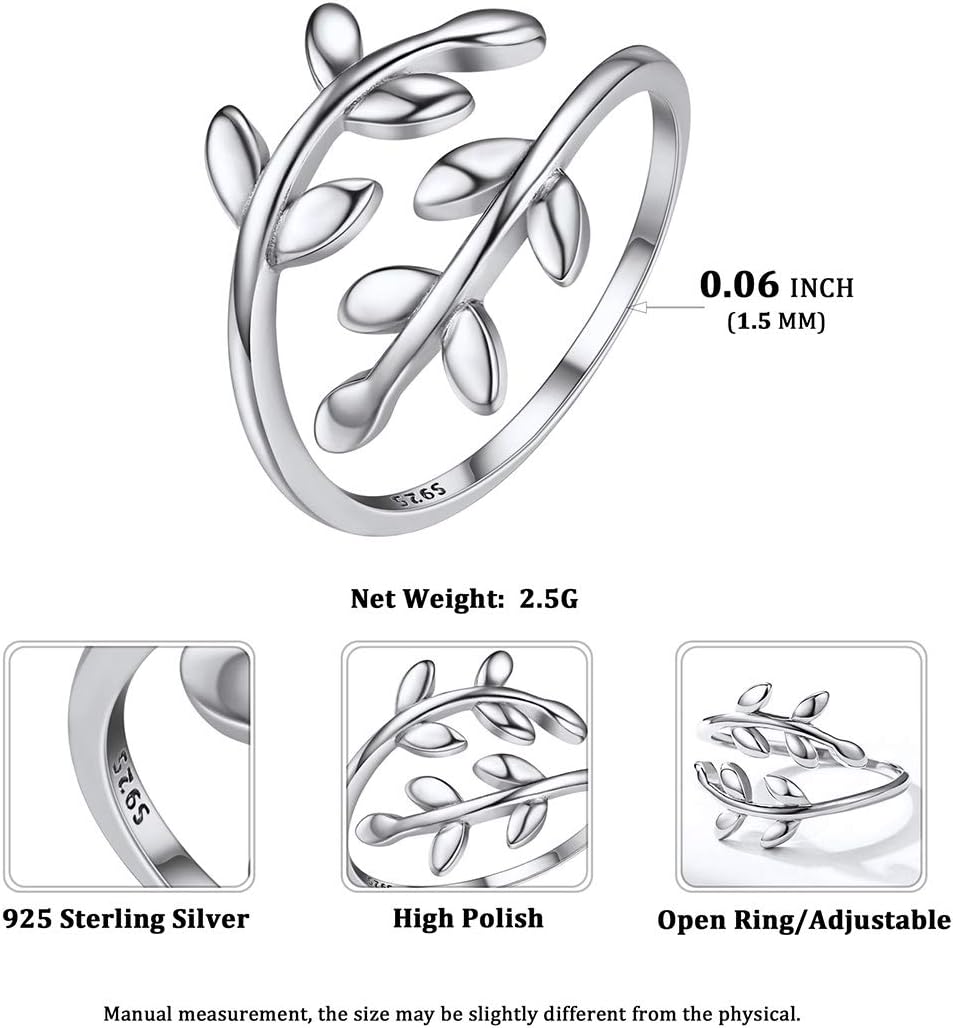 Minimalist Leaf High Polish Tarnish Resistant Comfort Fit Open Adjustable Ring Details: Dimensions, Hypoallergenic, Adjustable size 