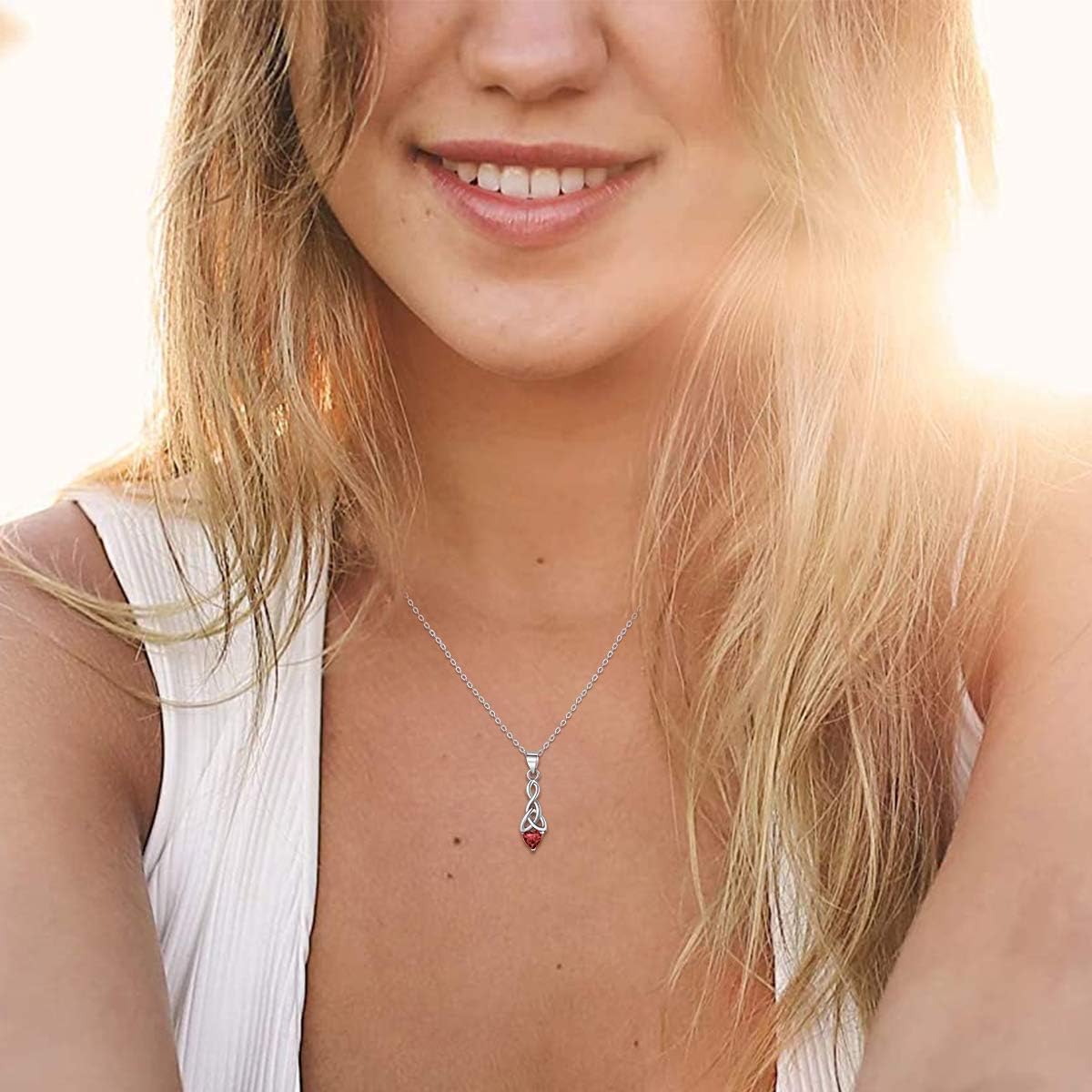 Sparkling Heart Birthstone Celtic Knot Pendant Necklace for Women, jan birthstone, Garnet birthstone, Capricorn Birthstone, Aquarius Birthstone, sterling silver jewelry, gift idea