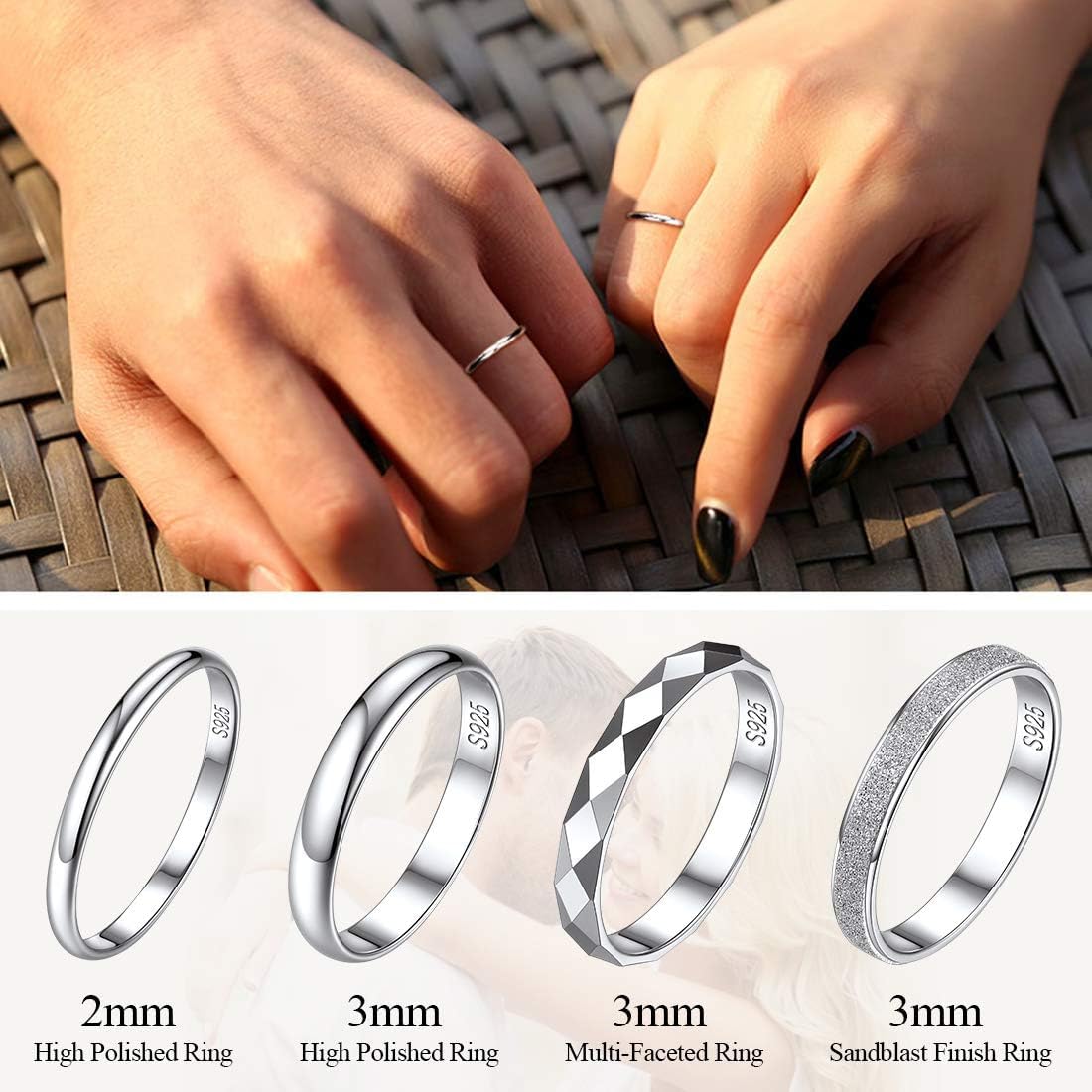 Sandblast Finish/Multi-Faceted Wedding Band Ring  in Different Size