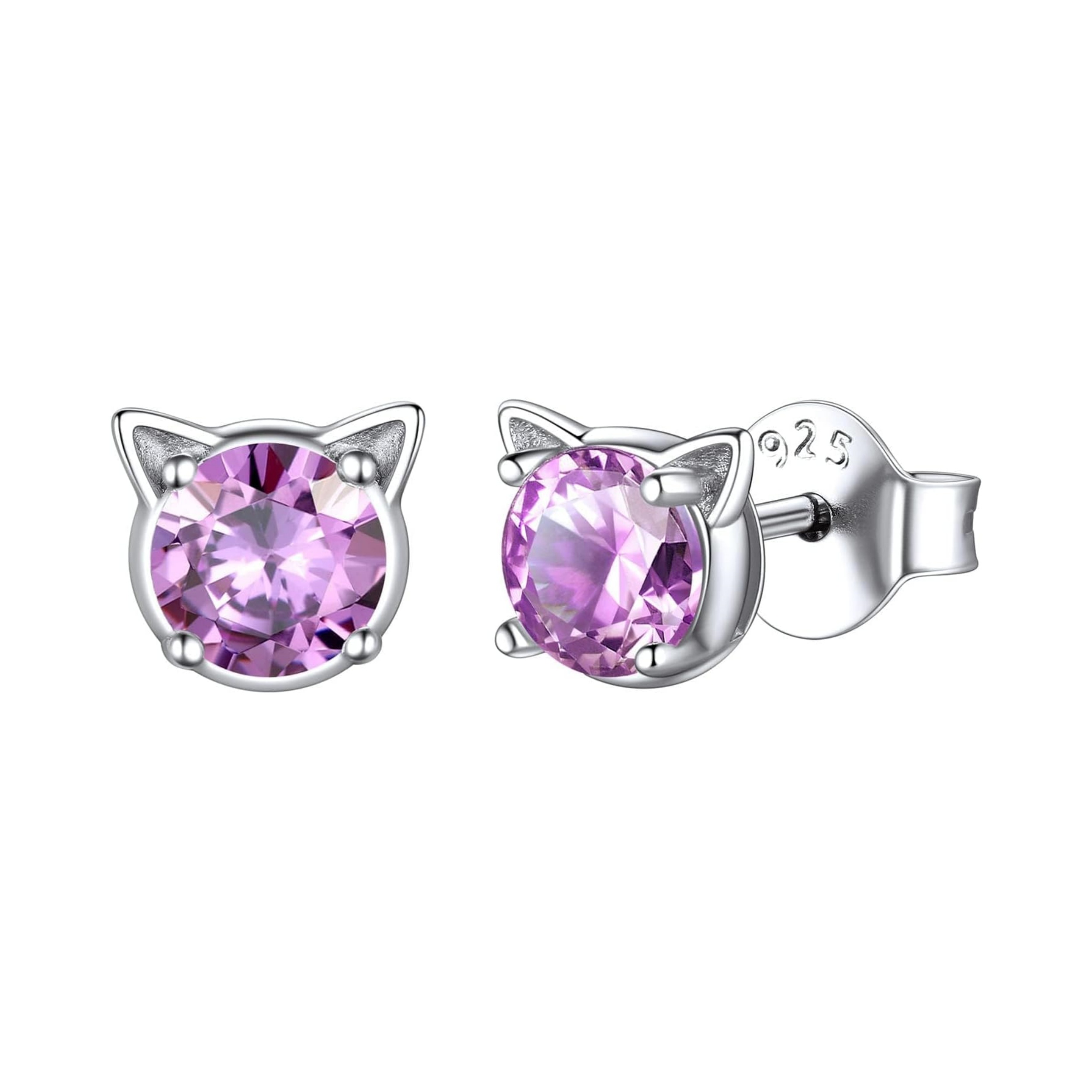 Cute Cat Diamond Birthstone Stud Earrings for women,  june birthstone, Alexandrite Jewelry, Gemini Birthstone, Cancer Birthstone, birthstone jewelry, gift idea