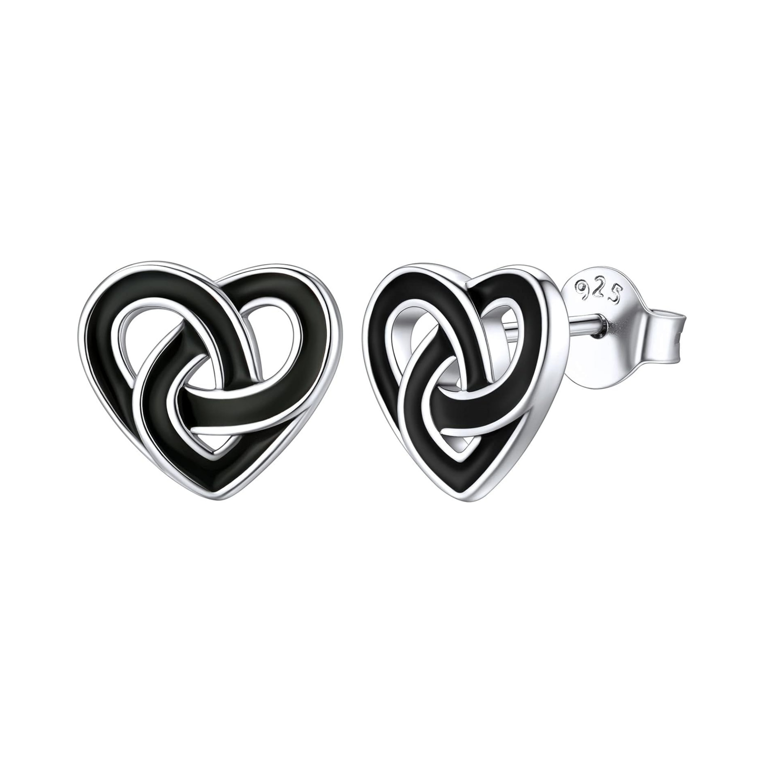 Small Black Heart Celtic Knot Earrings for Women