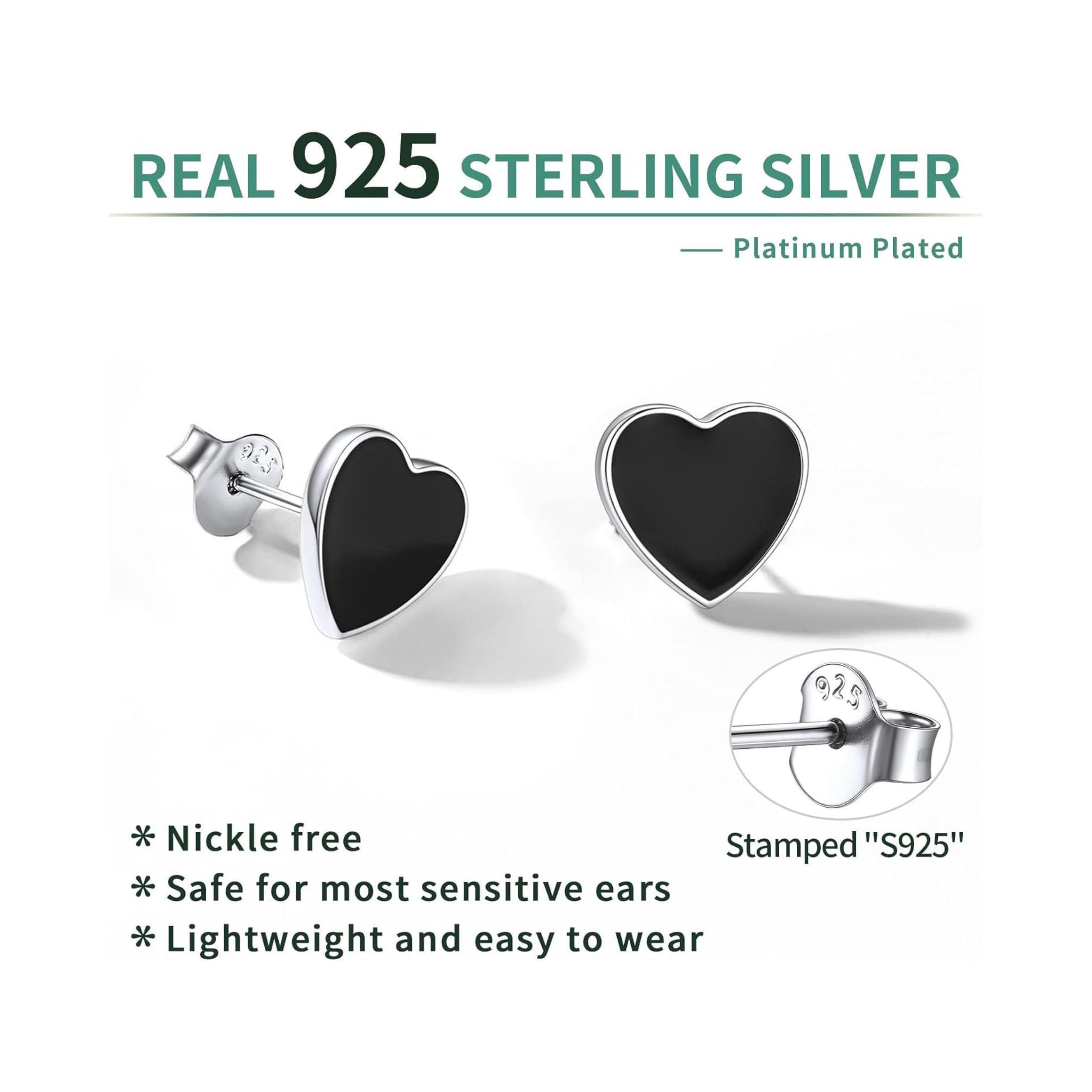 Hot Hypoallergenic Small Black Heart Stud Earrings, sterling silver jewlery, heart earrings, gift idea