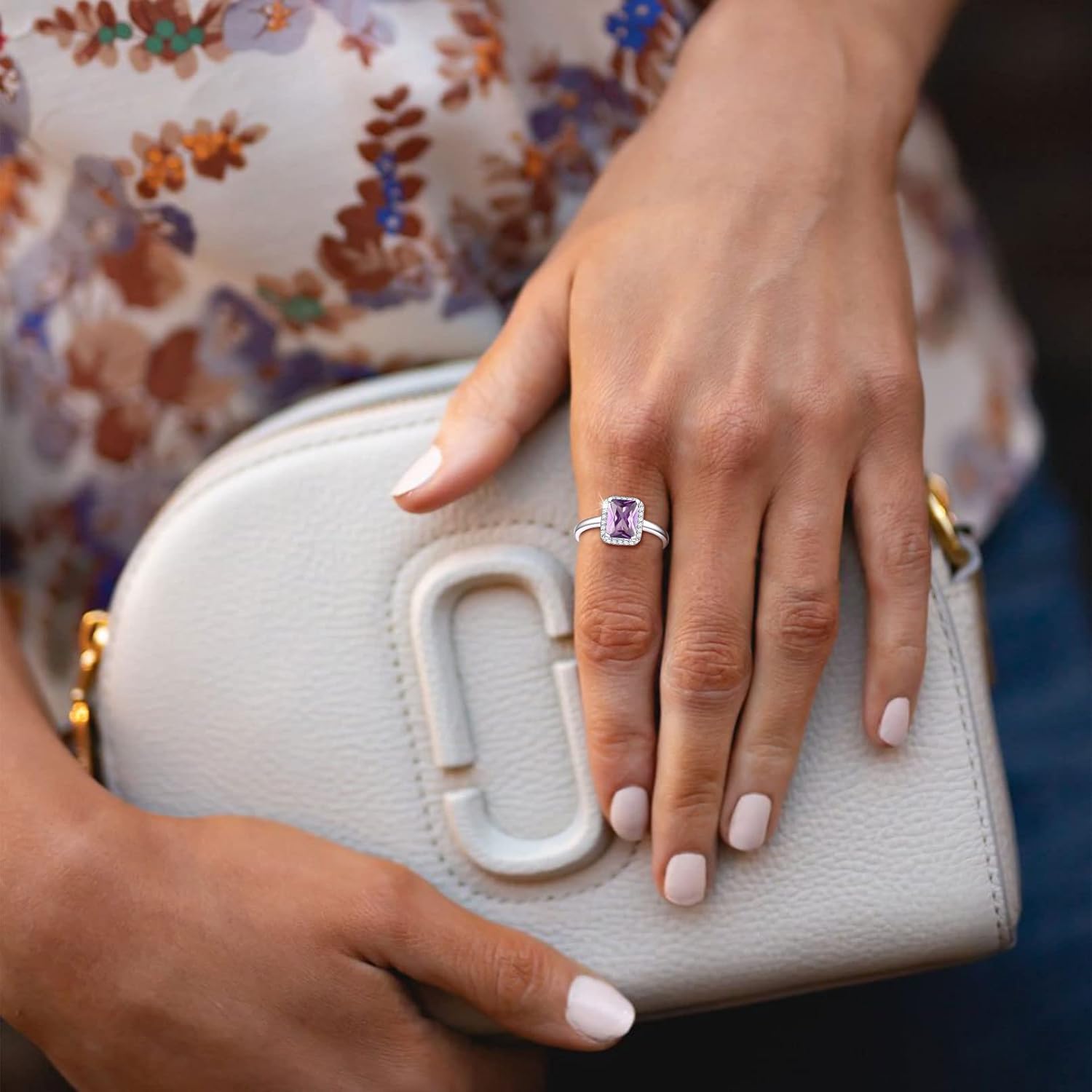 Square Emerald Cut Birthstone Promise Ring for Women