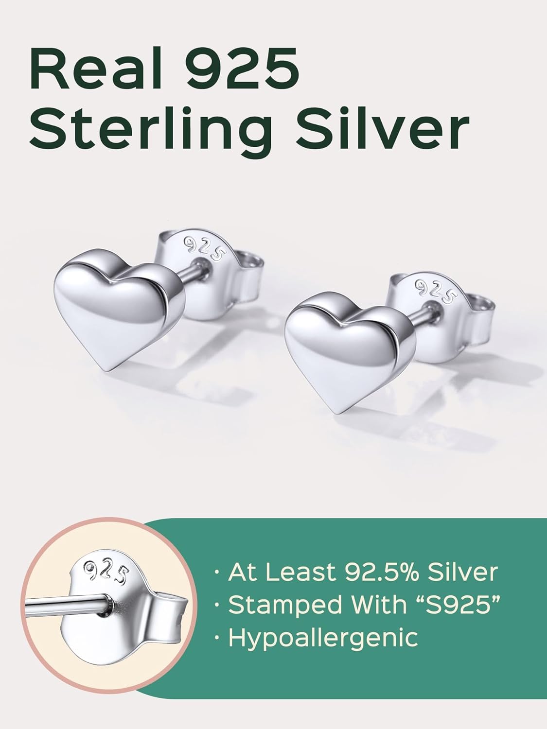 Classic 7mm Heart Stud Earrings for Women and Men,  silver jewelry, gift idea, Sterling silver earrings