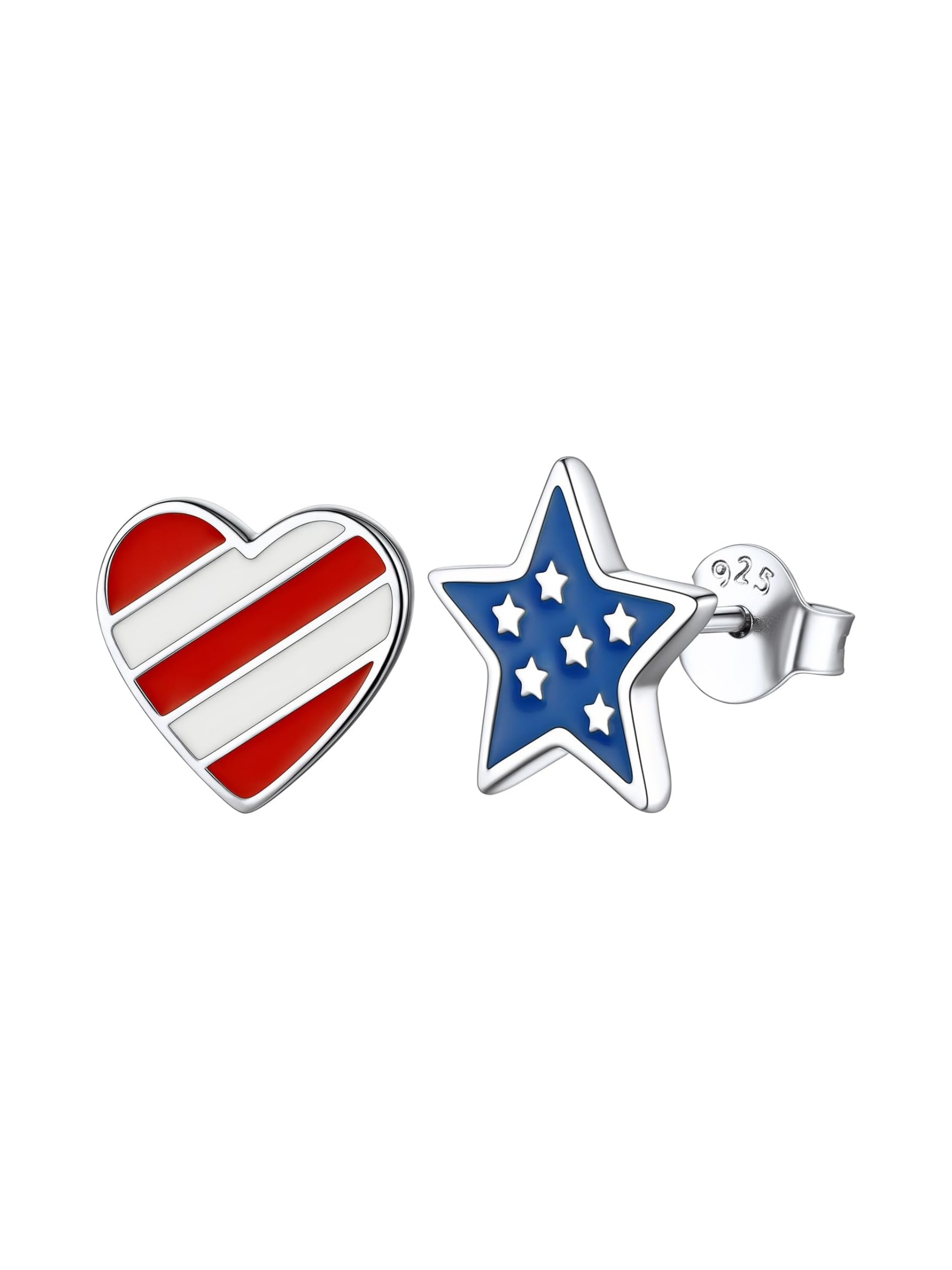 USA Flag Hearts & Stars Patriotic Independence Day Stud Earrings