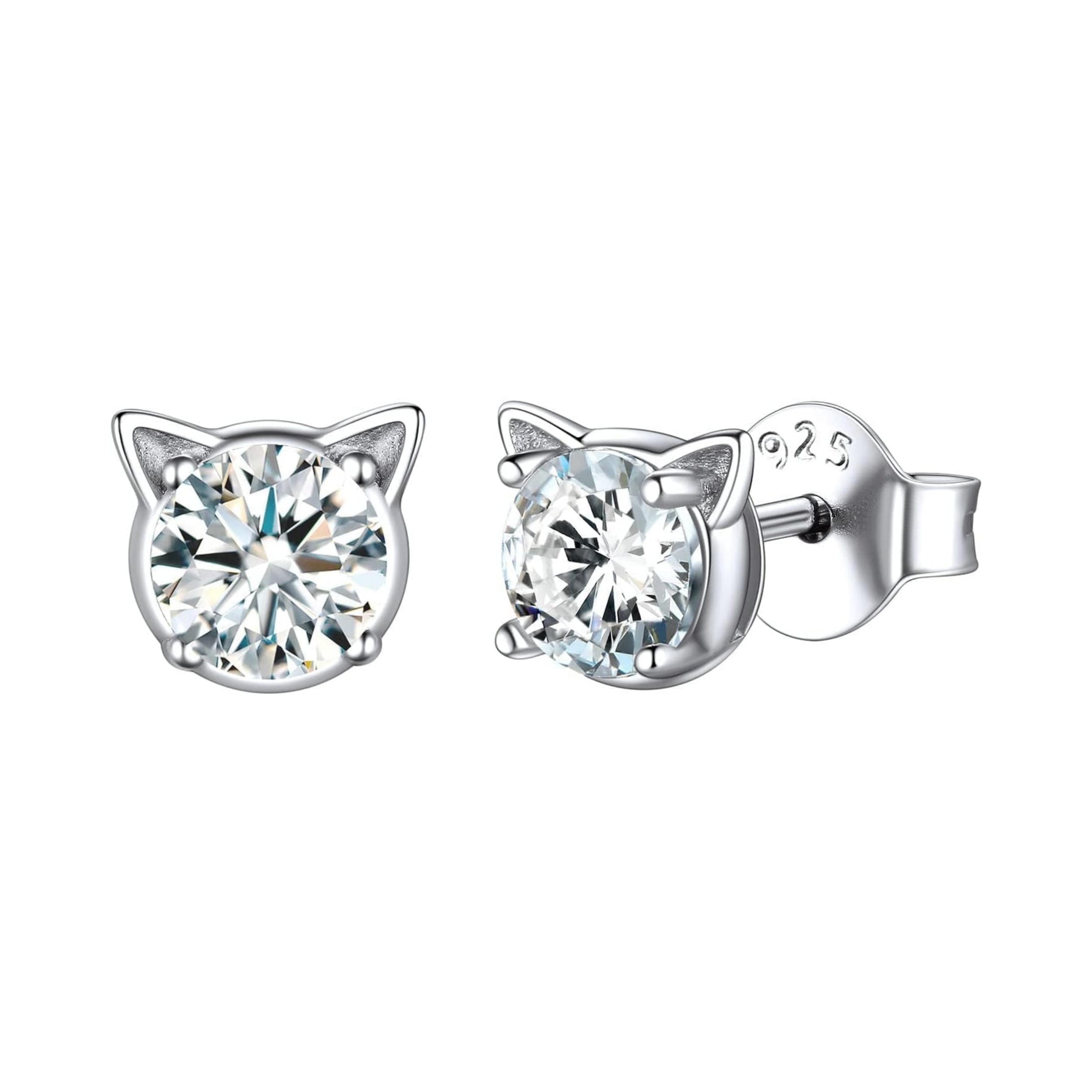 Cute Cat Diamond Birthstone Stud Earrings for women, april birthstone, Diamond Jewelry, Aries Birthstone, Taurus Birthstone, birthstone necklace, gift idea