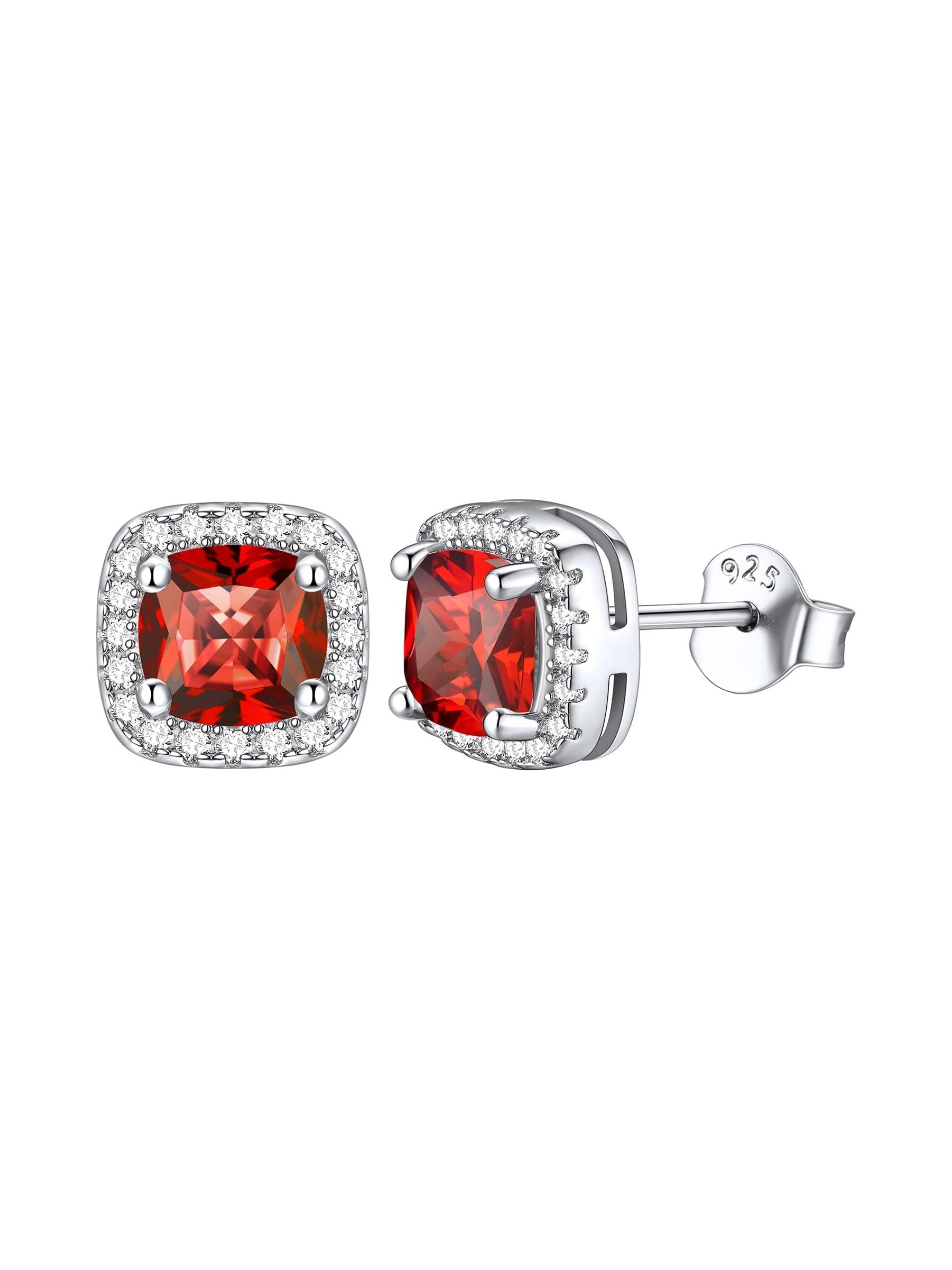 Square Sparkle Halo Birthstone Gemstone & Cubic Zirconia Stud Earrings 