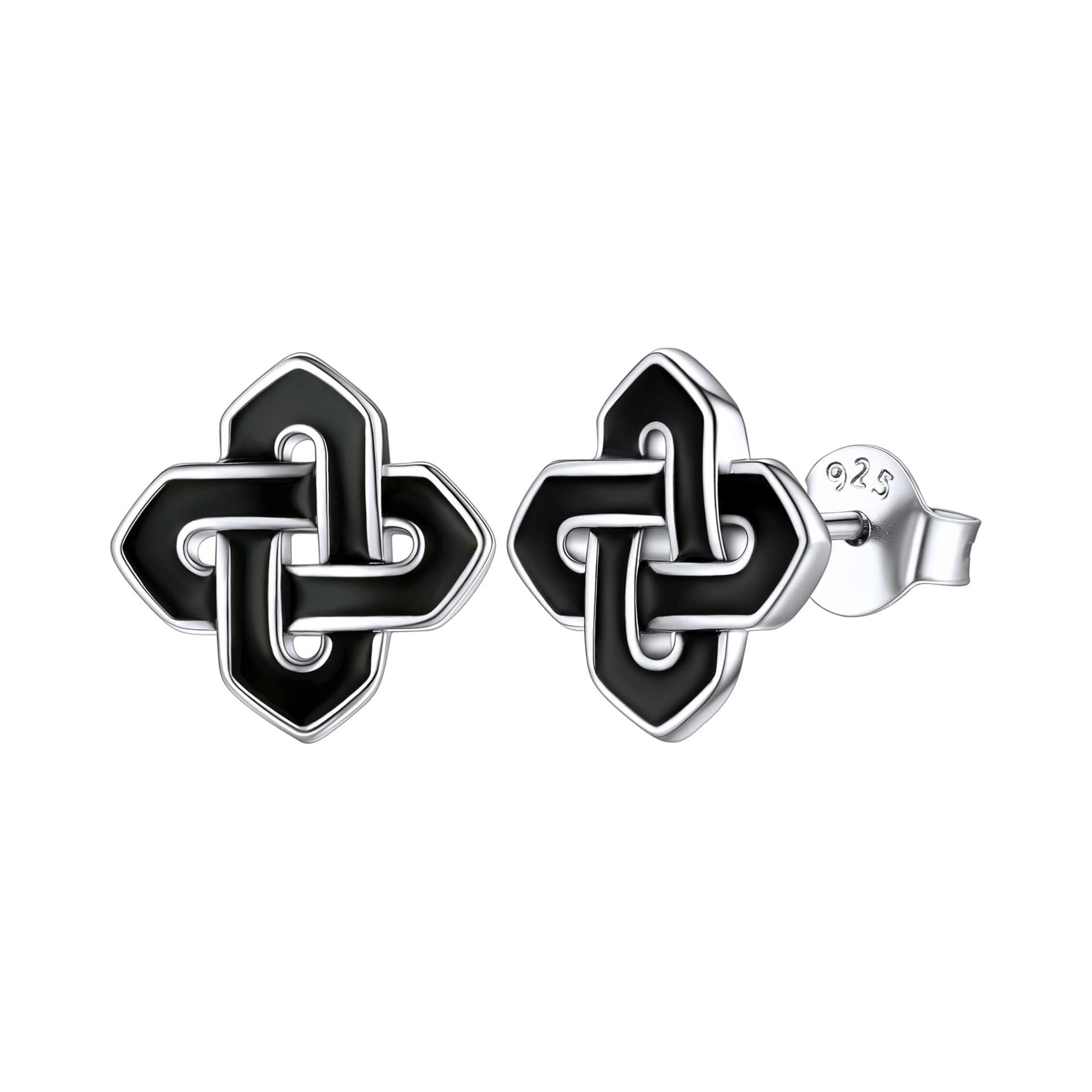 Quaternary Knot Simple Small Black Stud Earrings for Ladies