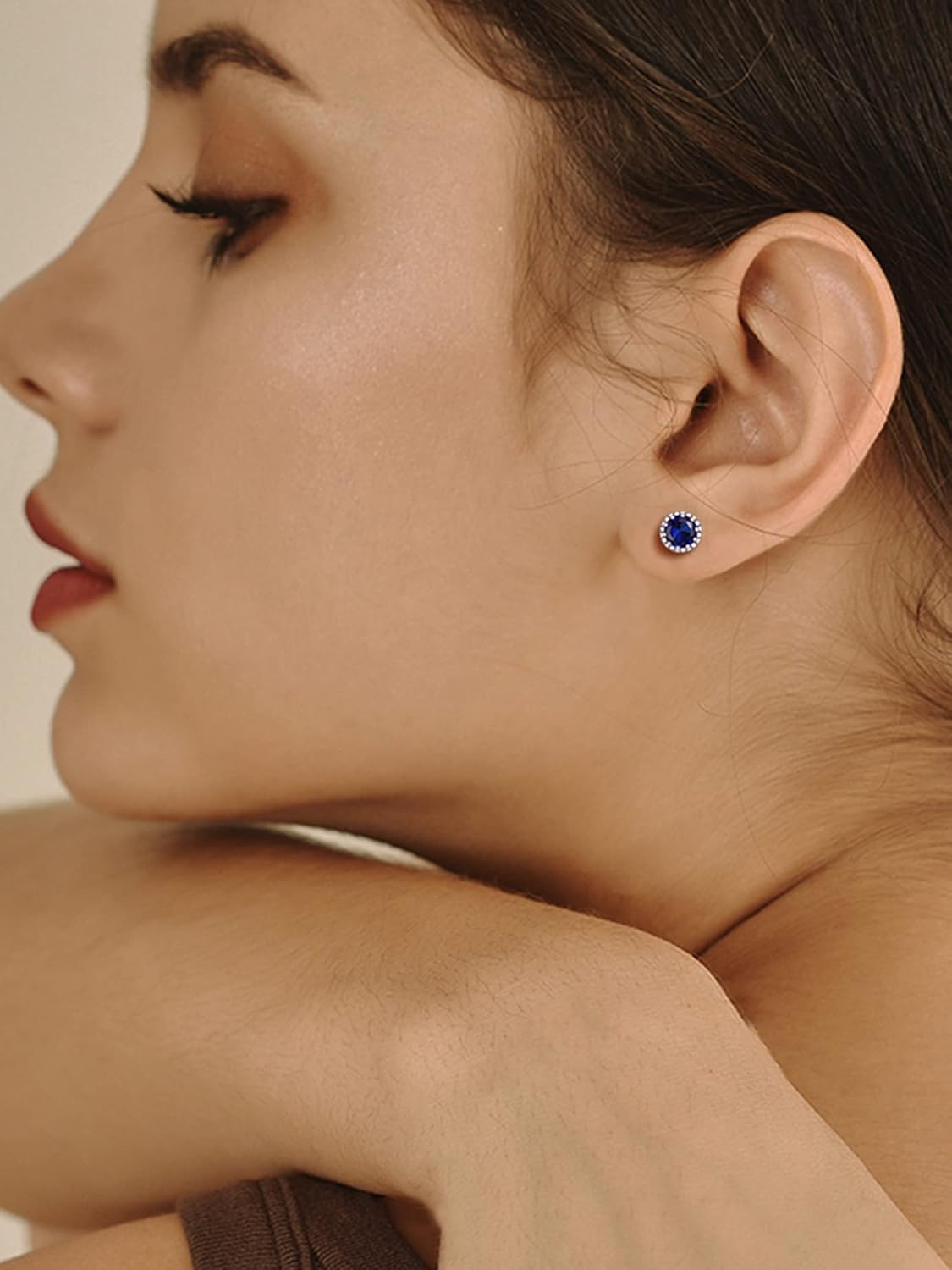 Solitaire Round Brilliant Birthstone Stud Earrings for her, september birthstone, Sapphire Jewelry, Virgo Birthstone, Libra Birthstone, sterling silver jewelry, gift idea