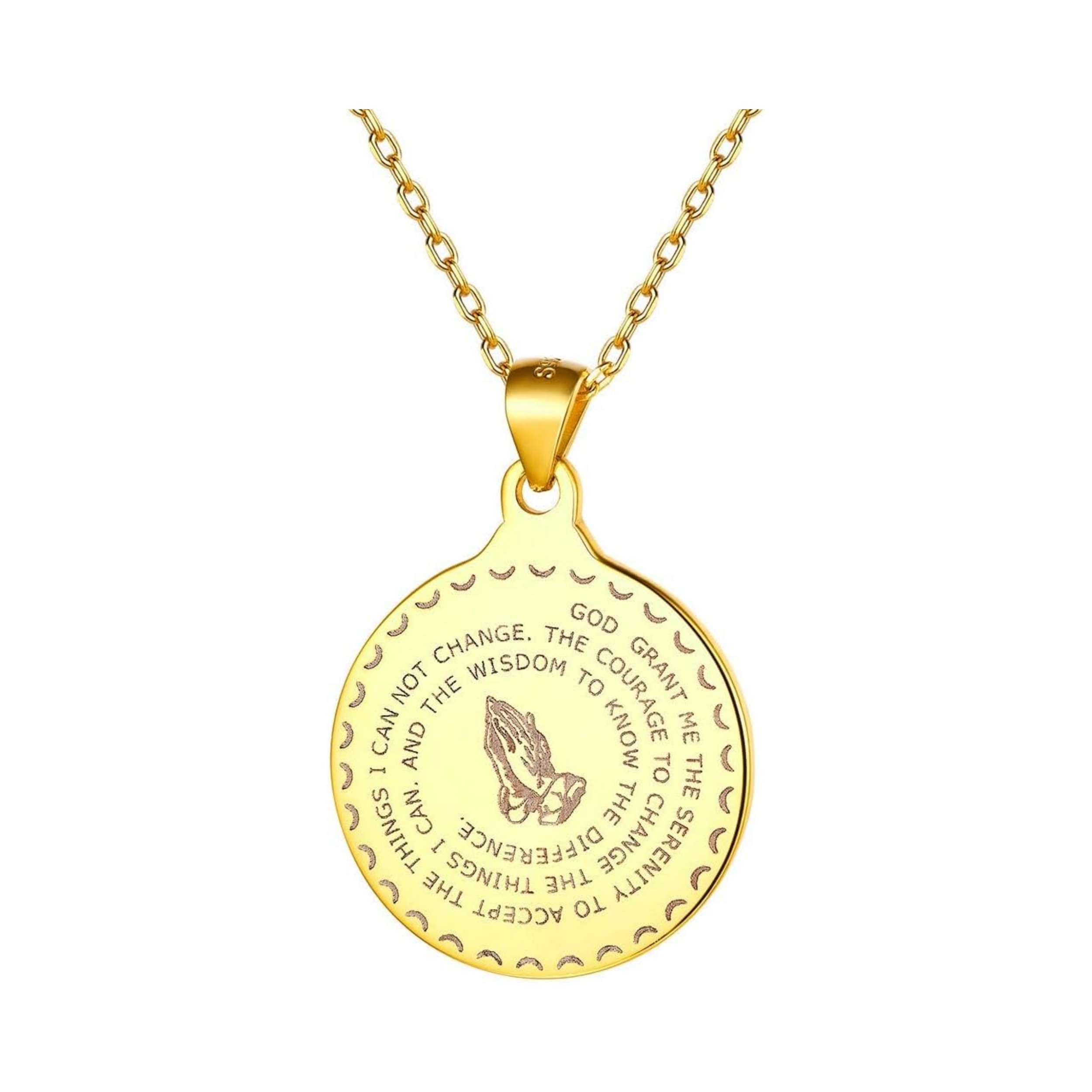 Bible Verse Prayer Hands Coin Medal Pendant Necklace
