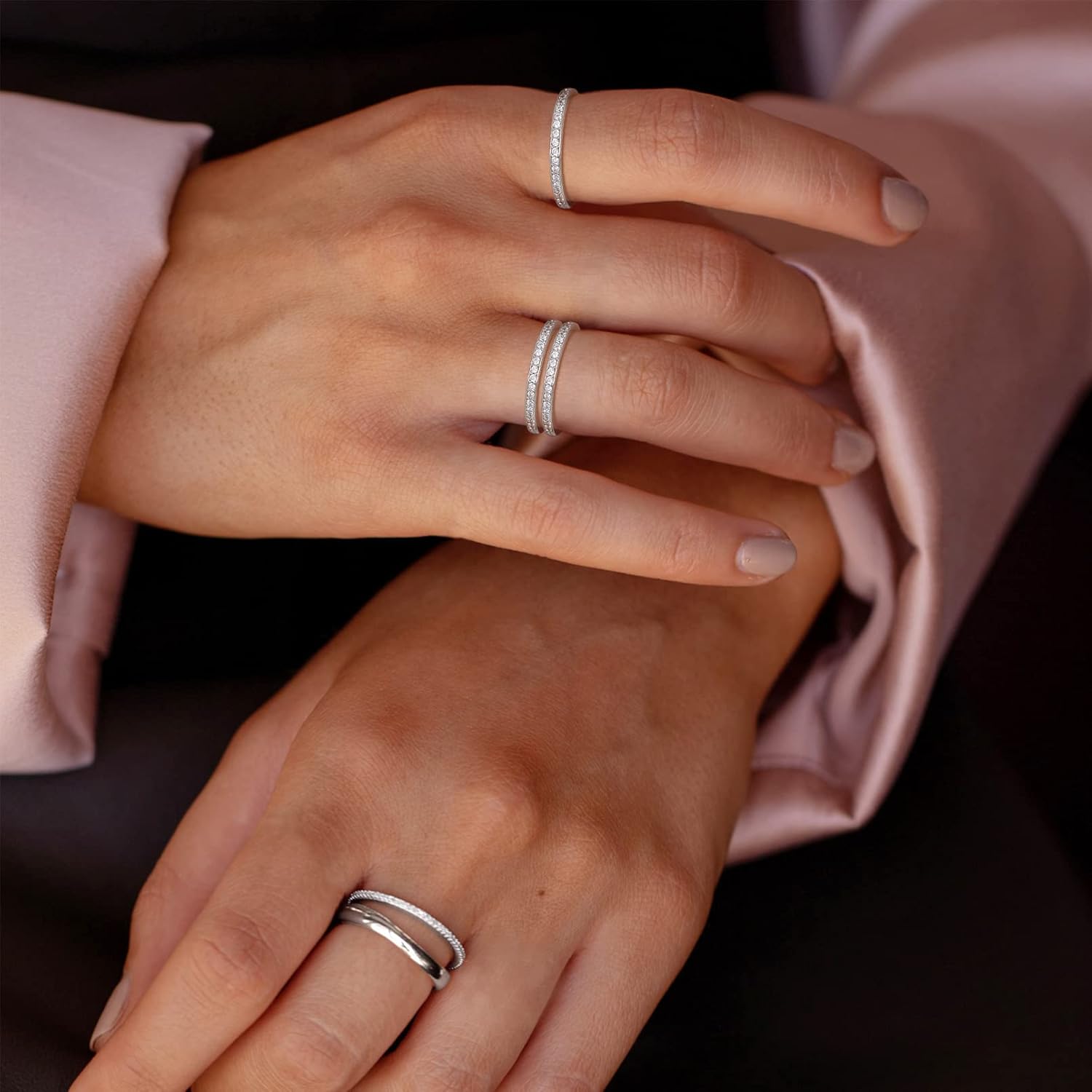 Black Cubic Zirconia Stackable Engagement Band Ring for Women & Men