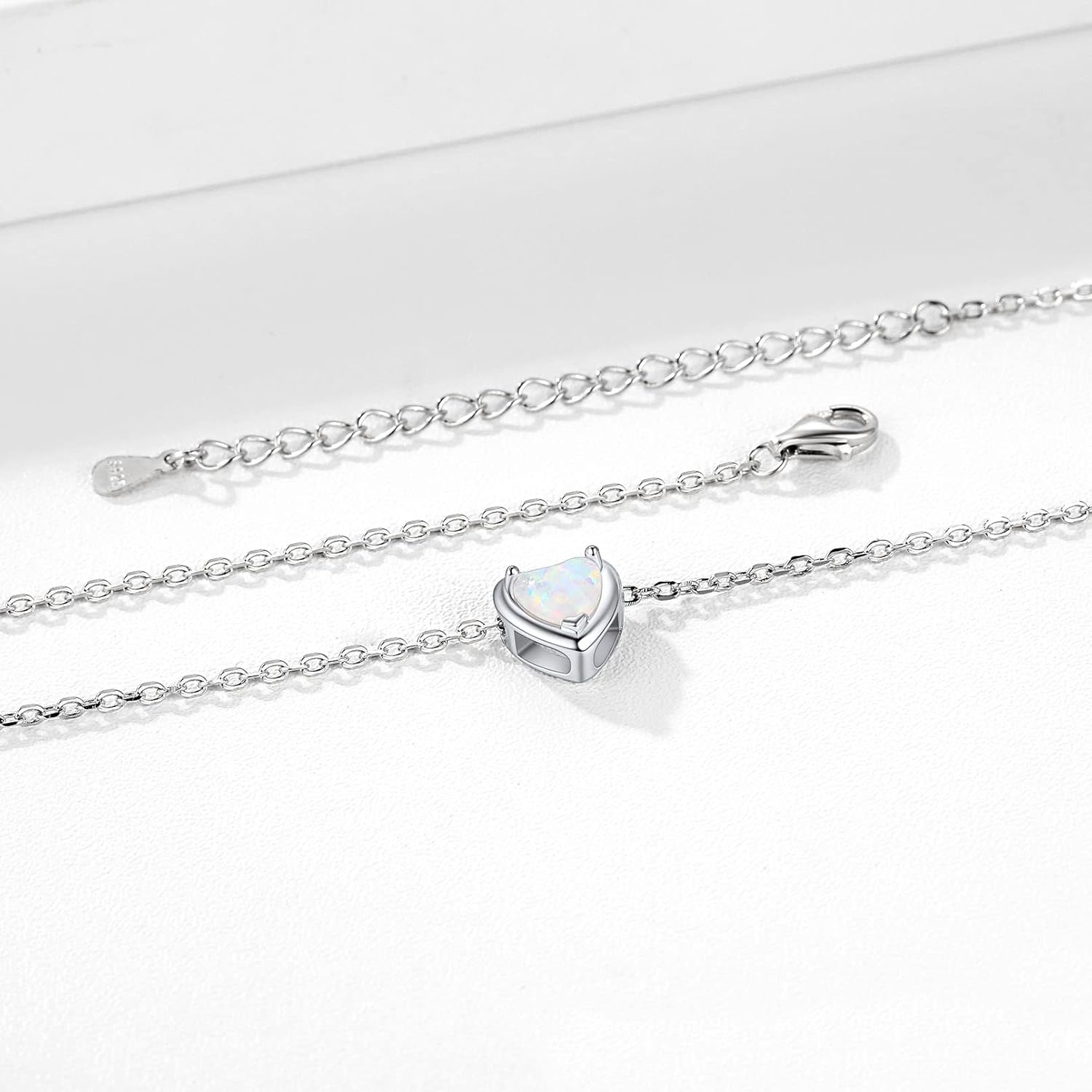 White Opal Jewelry Heart Pendant Necklace