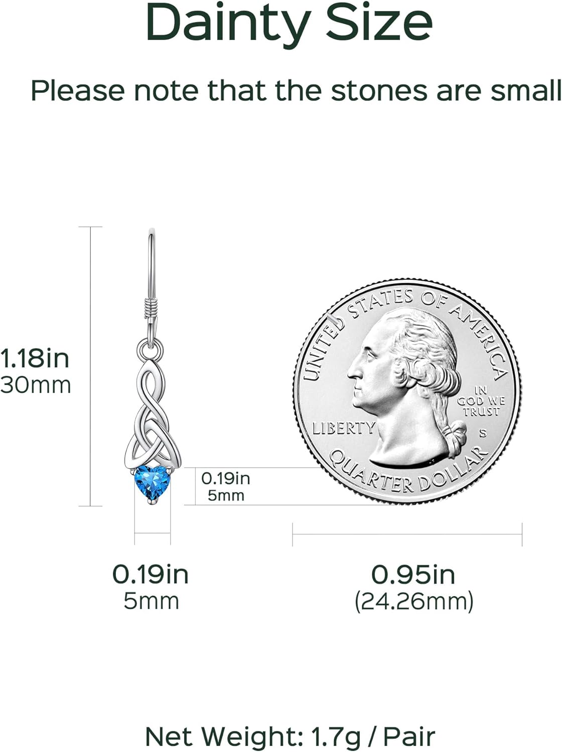 12 Months Sparkling Heart Birthstone & Celtic Knot Drop Dangle Hook Earrings, december birthstone, Blue Topaz Jewelry, Sagittarius Birthstone,  topaz birthstone, Capricorn Birthstone, christmas gift, sterling silver jewelry, gift idea