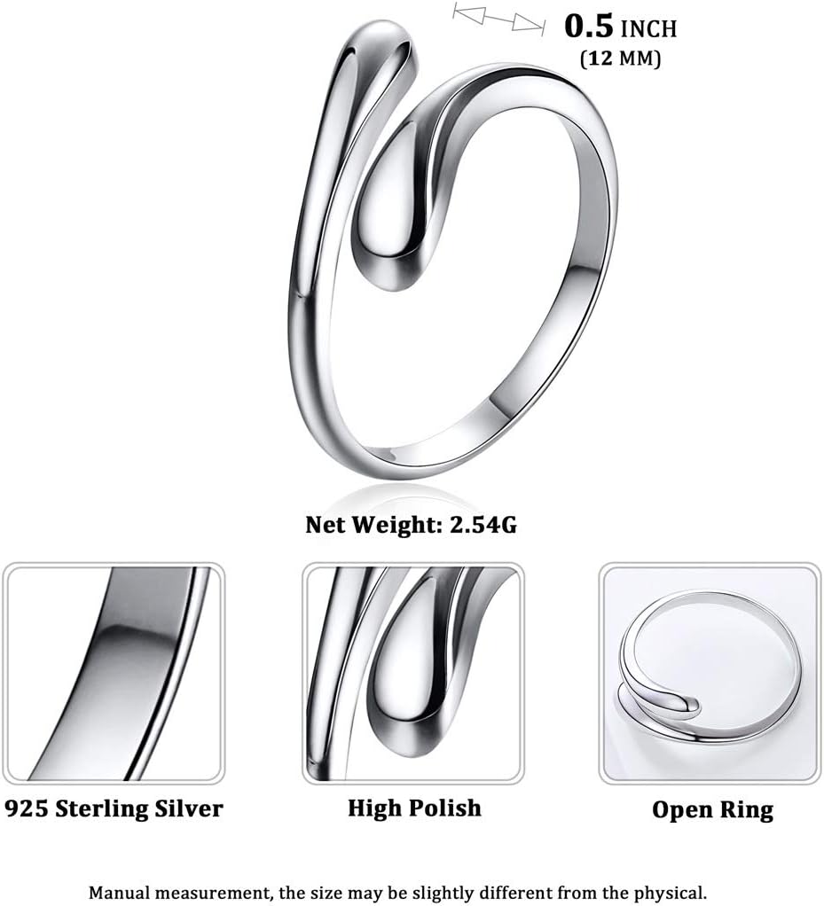 Minimalist Teardrop High Polish Adjustable Eternity Rings Details: Dimensions, Hypoallergenic, Adjustable size for 6~11