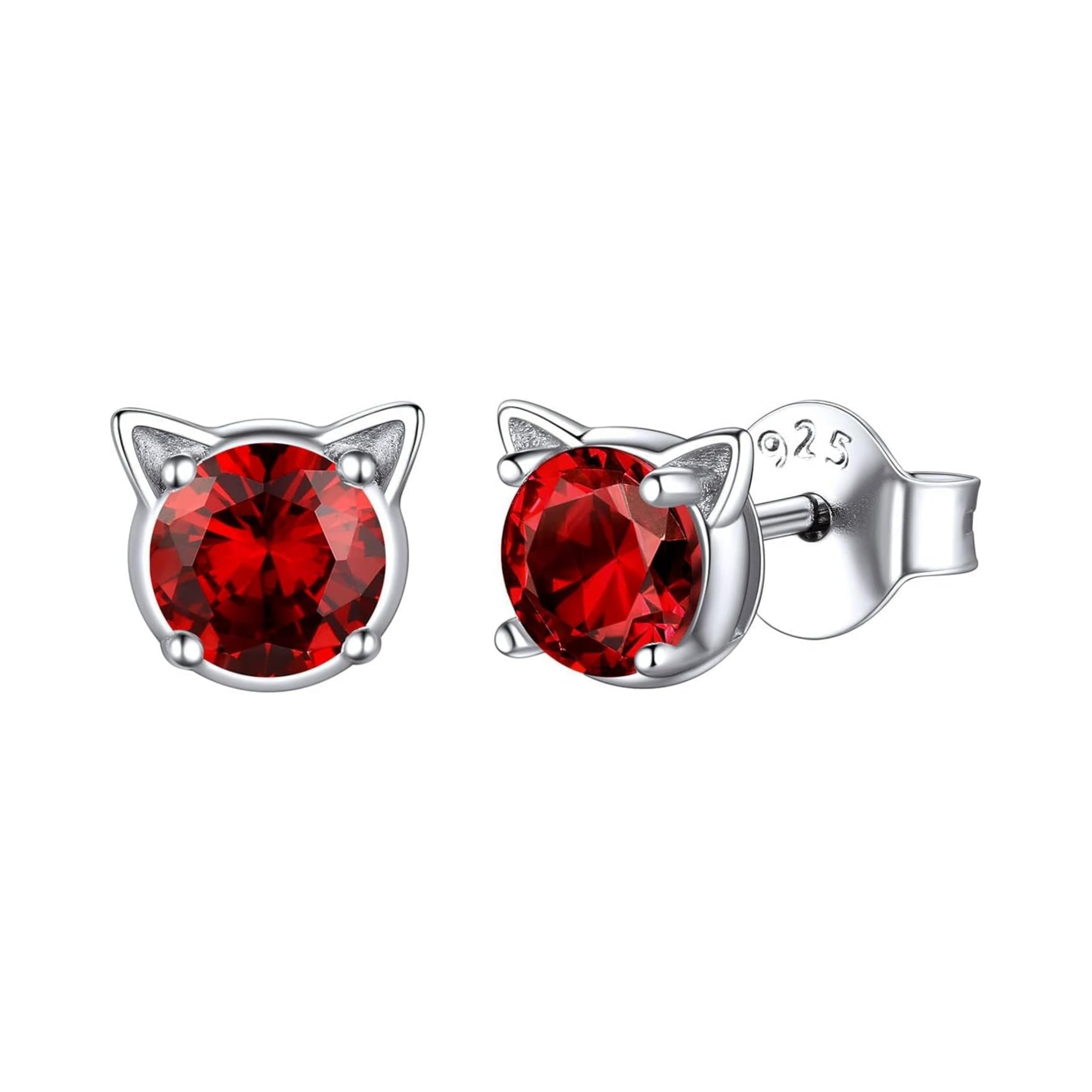 Cute Cat Diamond Birthstone Stud Earrings
