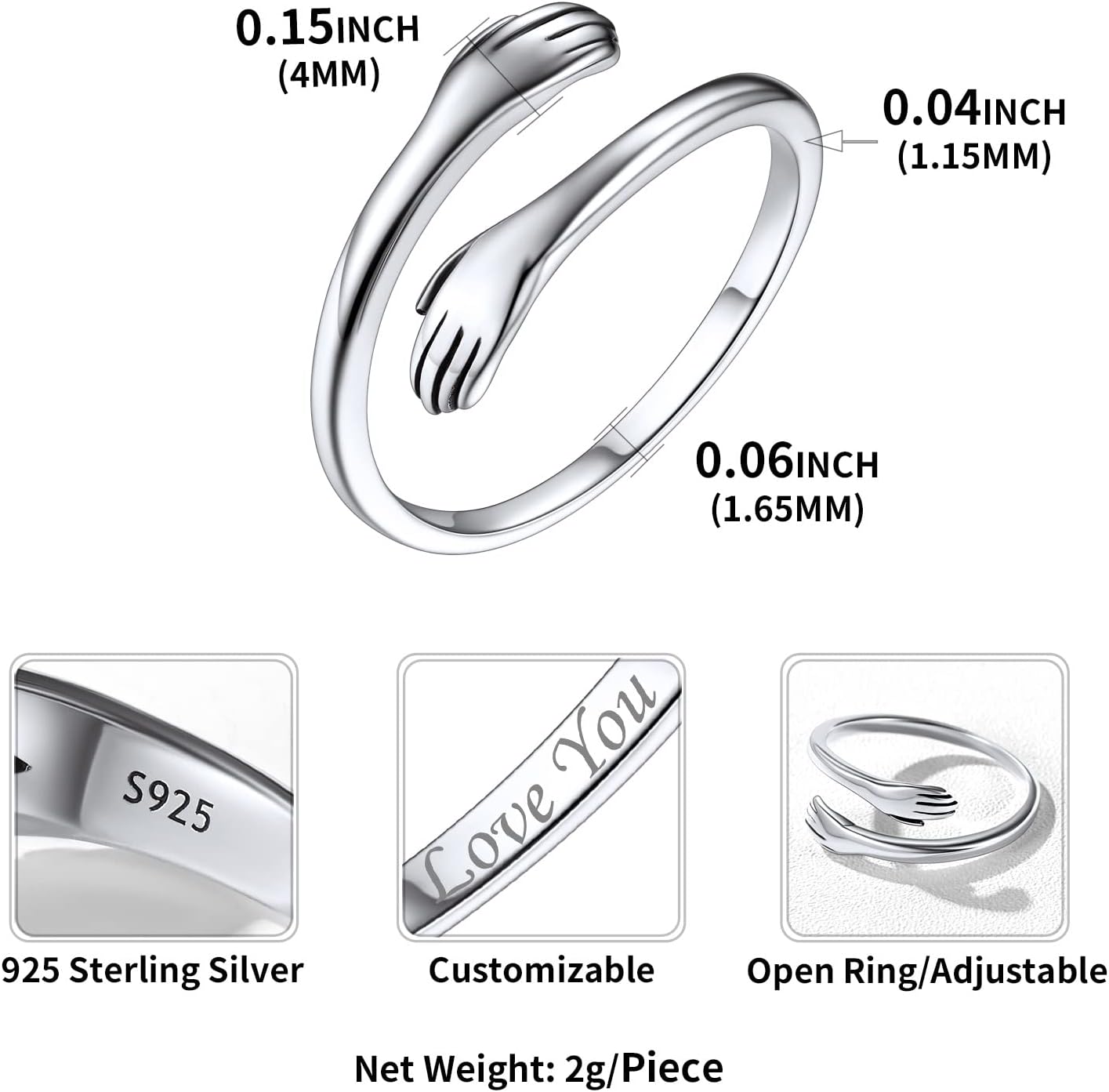 Minimalist Hug High Polish Adjustable Ring