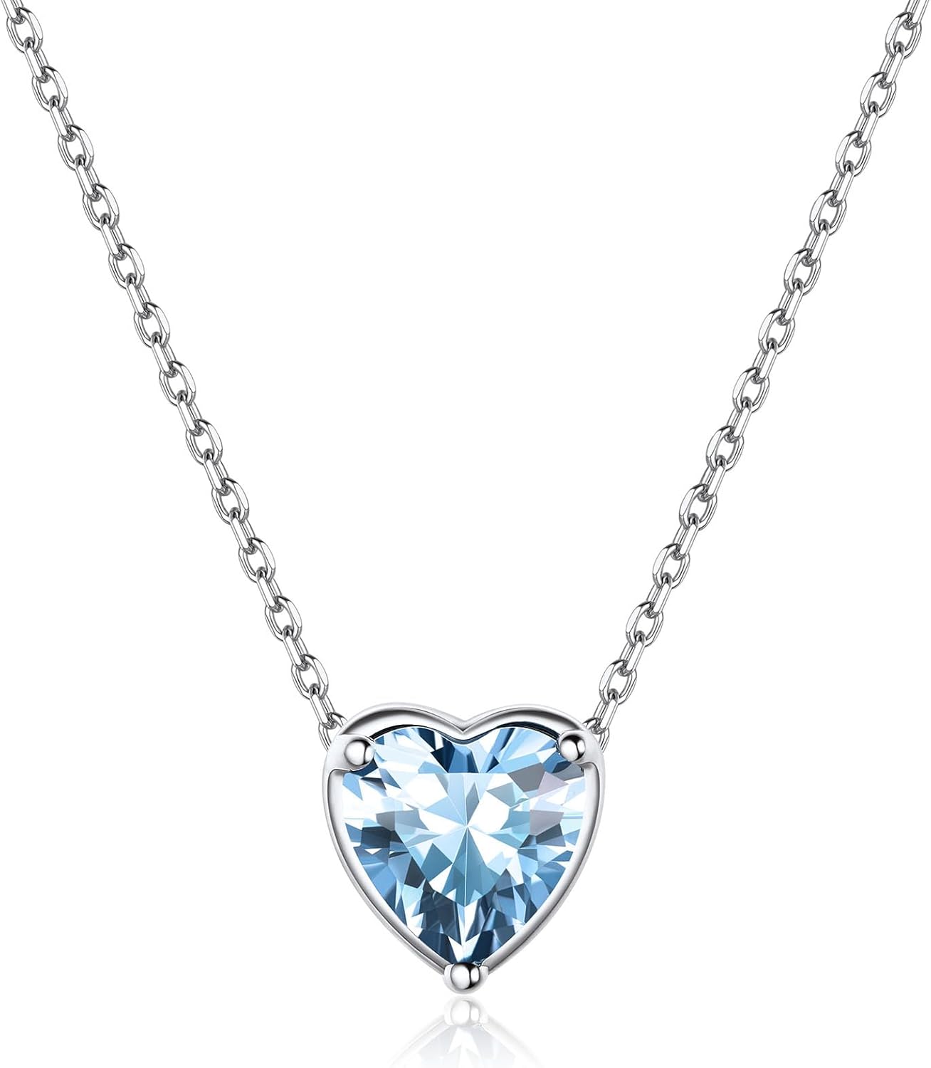 Love Heart March Aquamarine Gemstone Pendant Necklace