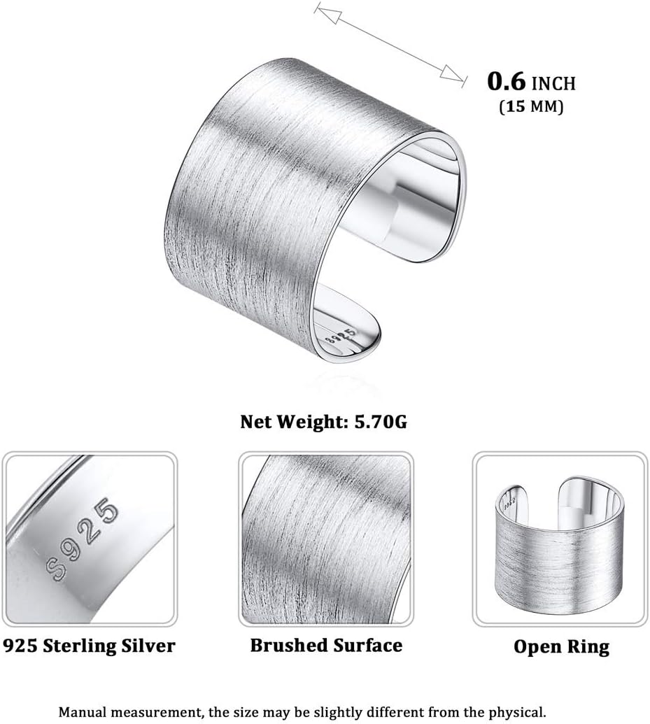 High Polished Plain Brushed Dome Adjustable Flat Wide Cuff Ring for Women Details: Dimensions, Hypoallergenic, Ring Size-8(Can be adjusted slightly 6-12 ). Ring Width: 5MM, 10MM, 15MM.