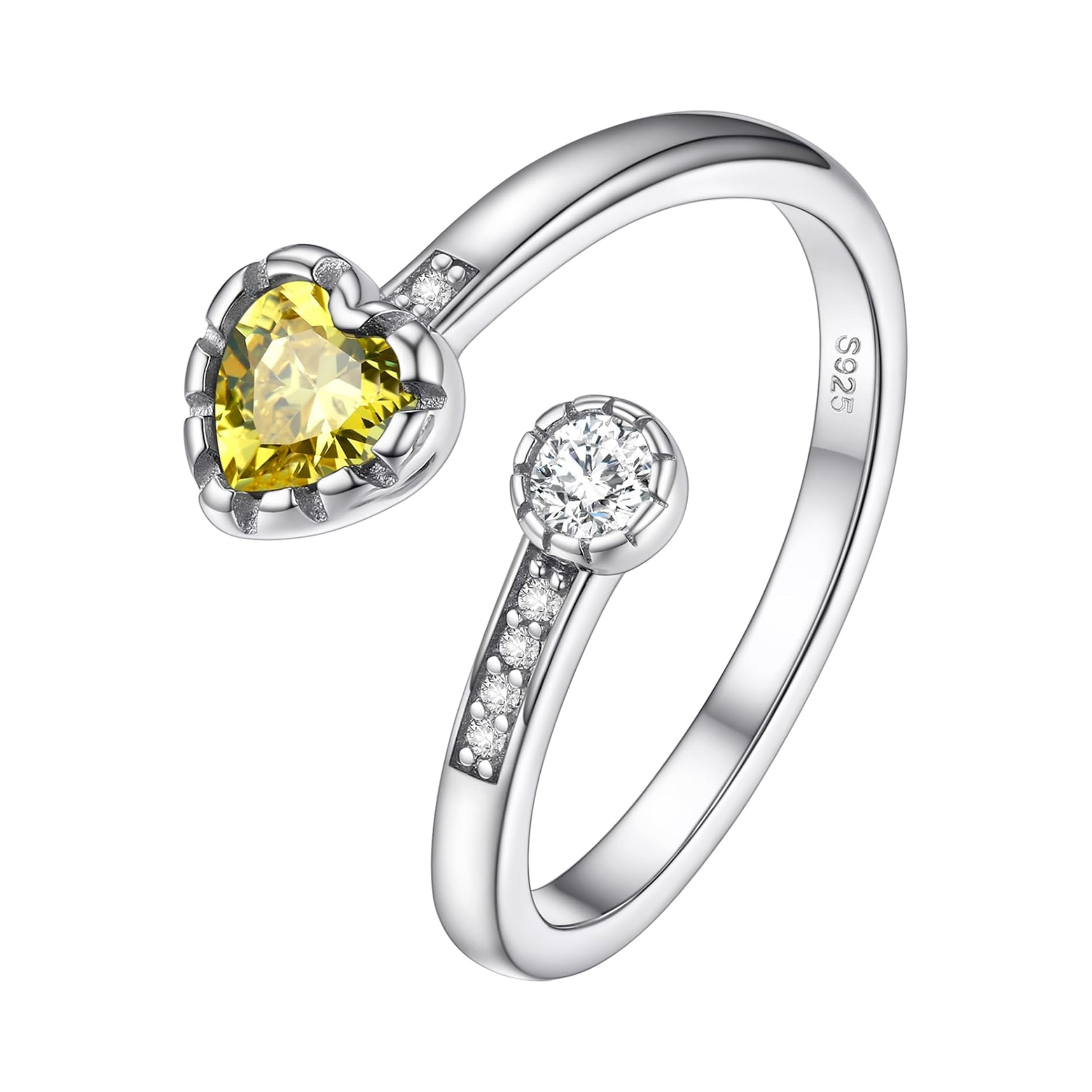 Heart Birthstone and White Cubic Zirconia Adjustable Ring