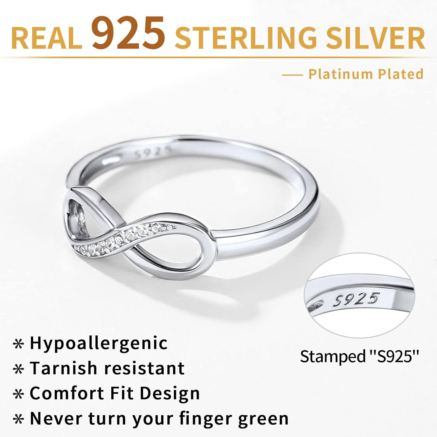 Sterling Silver Cubic Zirconia Infinity Knot Rings Eternity Wedding Band Promise Rings