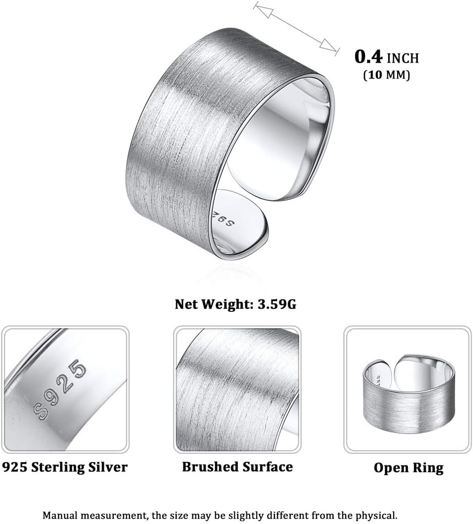 High Polished Plain Brushed Dome Adjustable Flat Wide Cuff Ring for Women Details: Dimensions, Hypoallergenic, Ring Size-8(Can be adjusted slightly 6-12 ). Ring Width: 5MM, 10MM, 15MM.