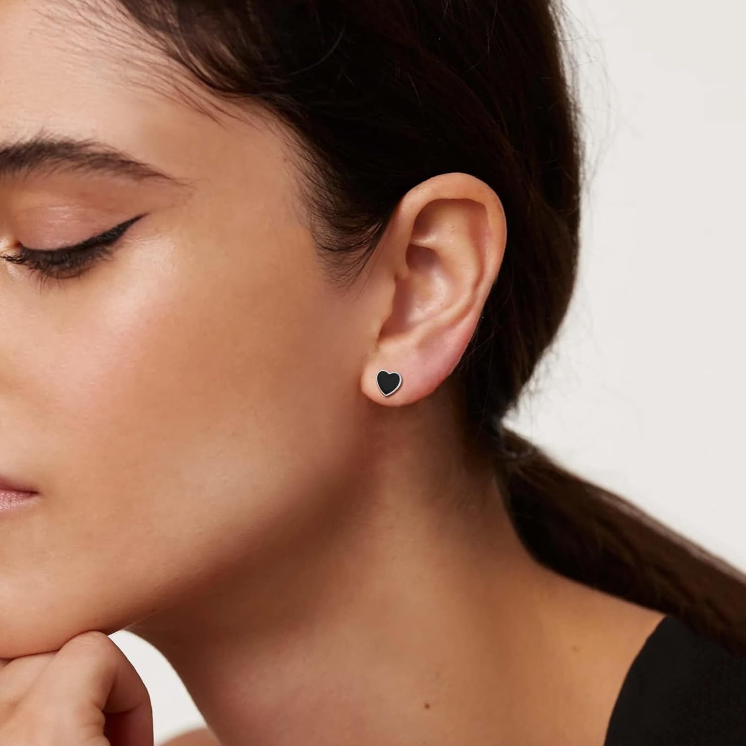 Hot Hypoallergenic Small Black Heart Stud Earrings, sterling silver jewlery, heart earrings, gift idea