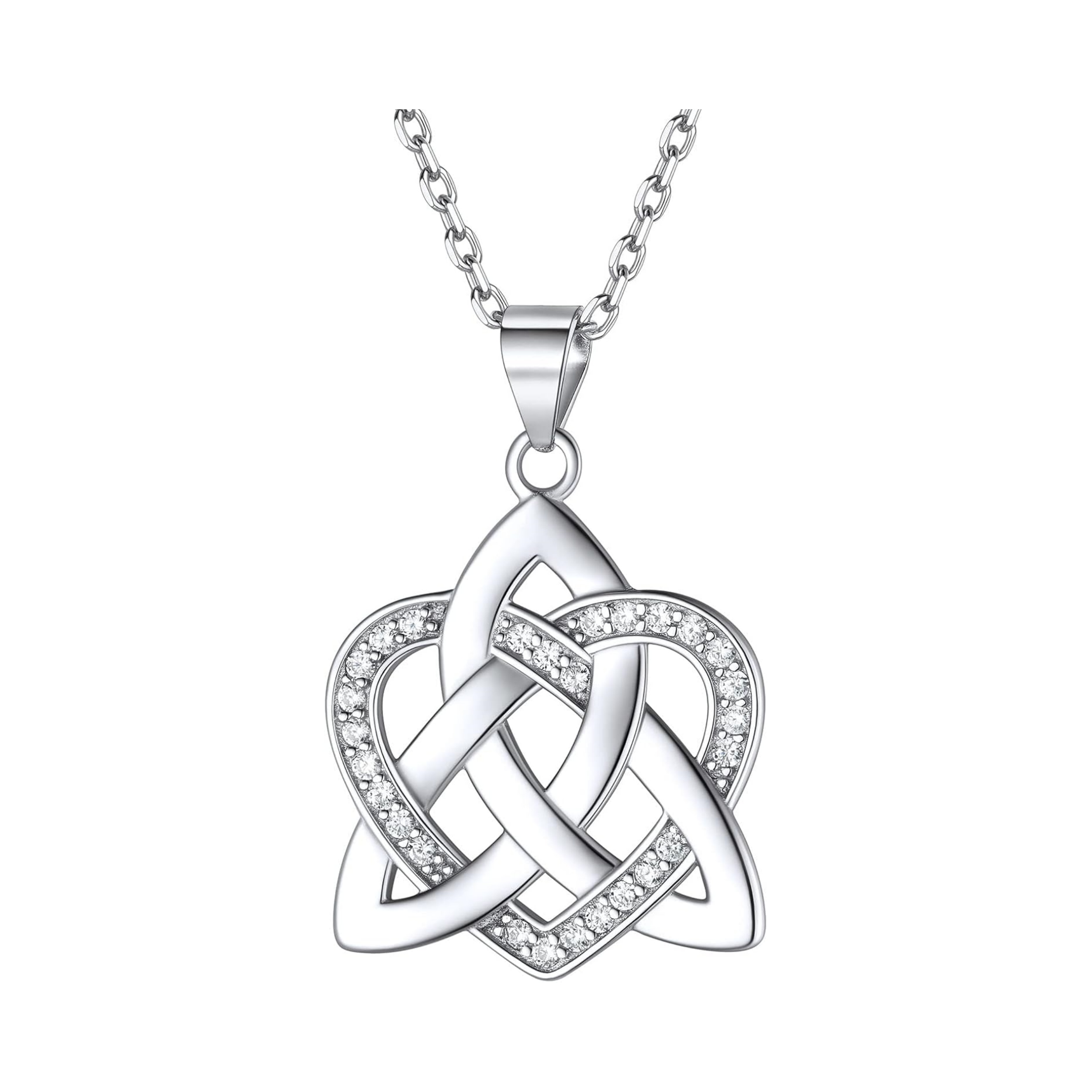 Celtic Knot Cubic Zirconia Heart Pendant Necklace 