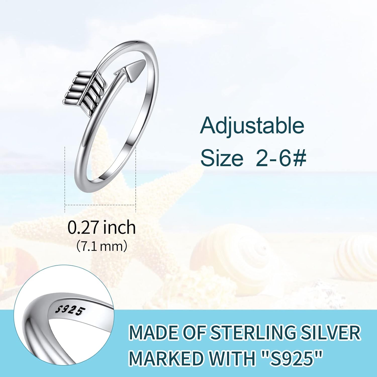 Adjustable Simple Vintage Arrow Open Toe Rings Details: Dimensions, Hypoallergenic, Adjustable size for 2~6