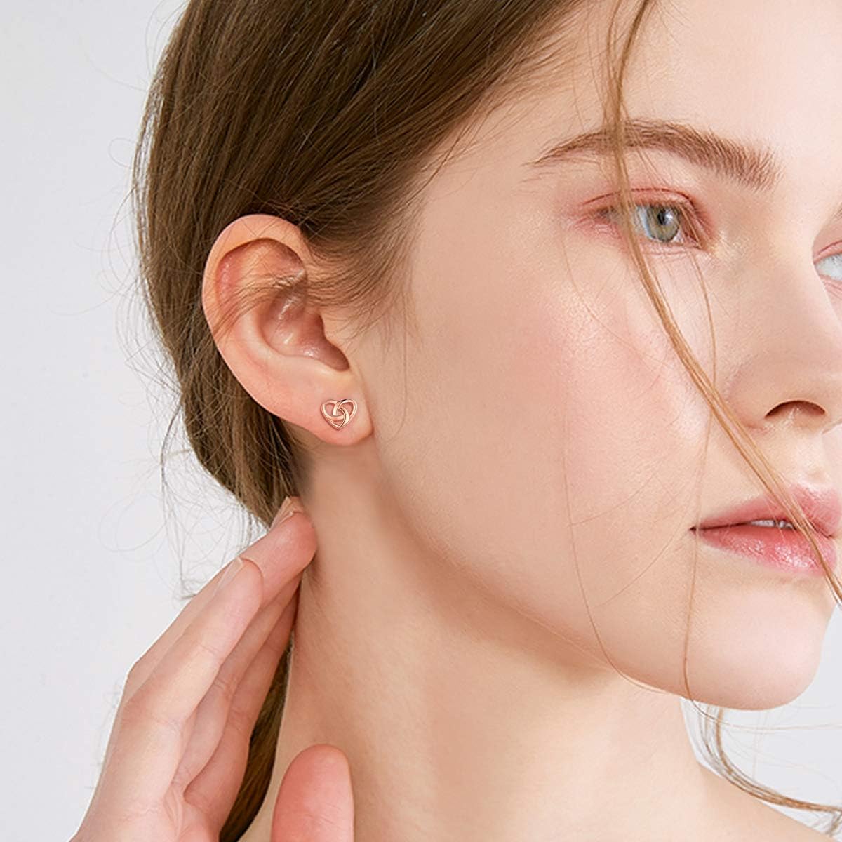 Rose Gold Heart Love Knot Irish Celtic Jewelry Stud Earrings, sterling silver jewlery, Sterling silver earrings, gift idea