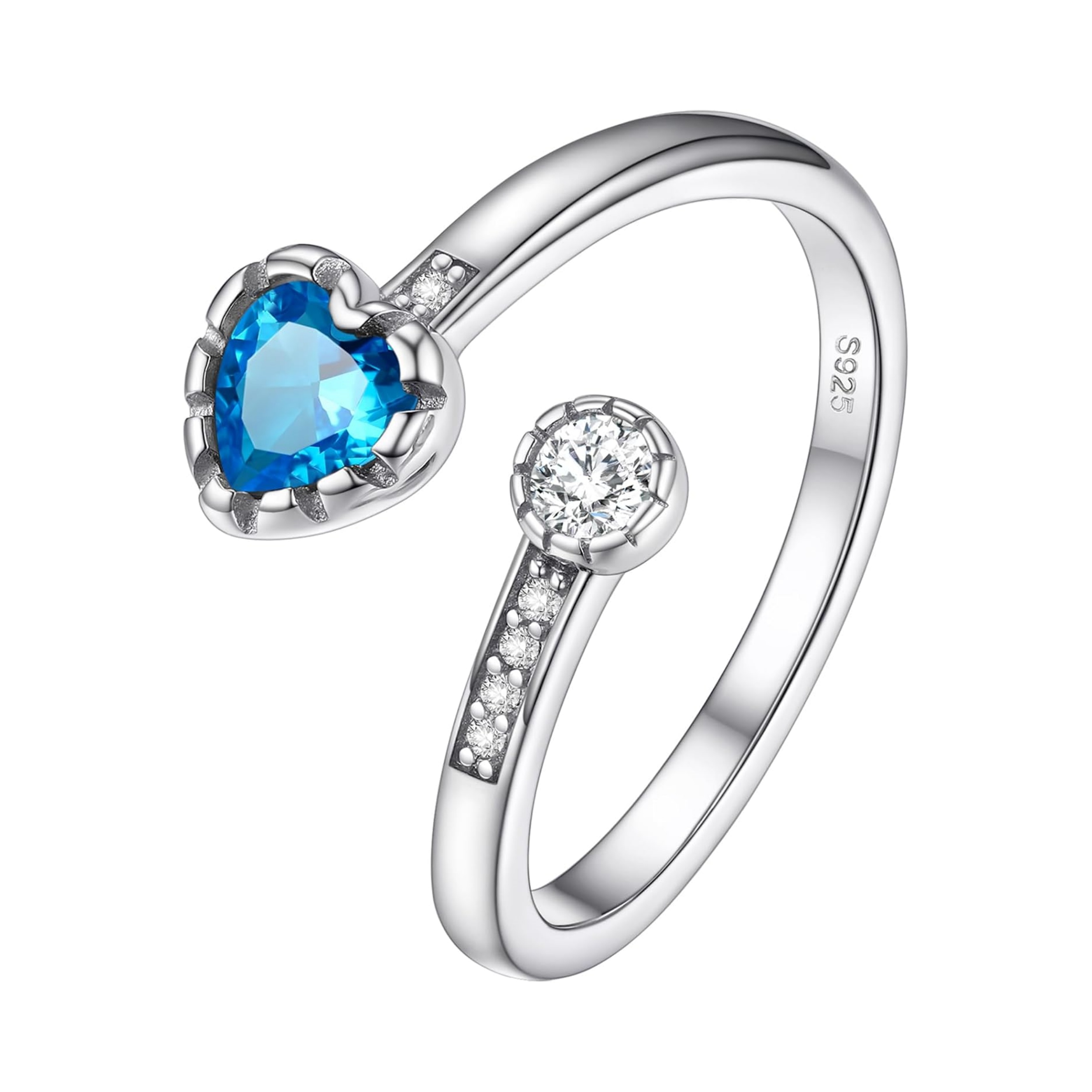 Heart Birthstone and White Cubic Zirconia Adjustable Ring