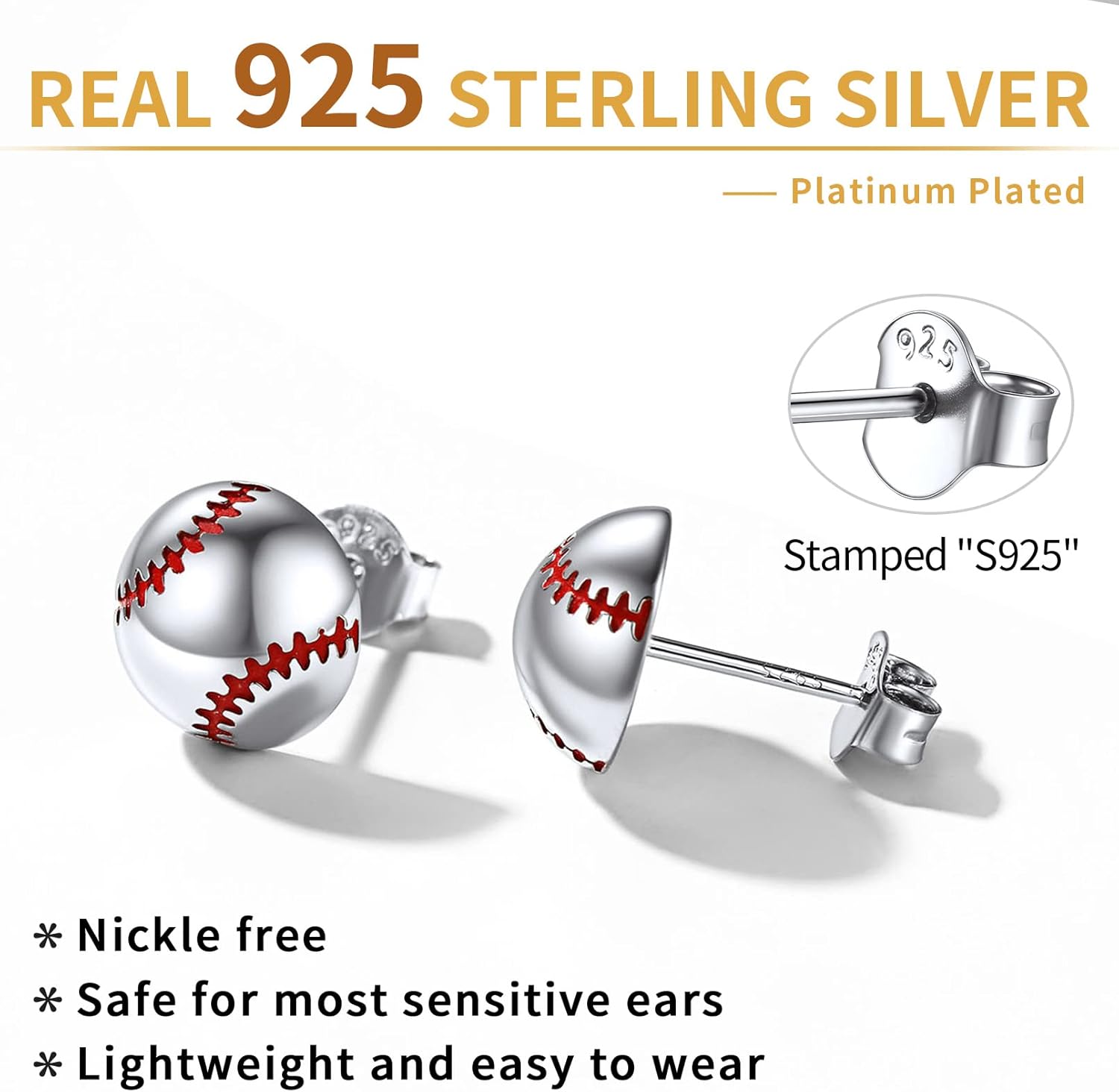 Sterling Silver Baseball Stud Earrings