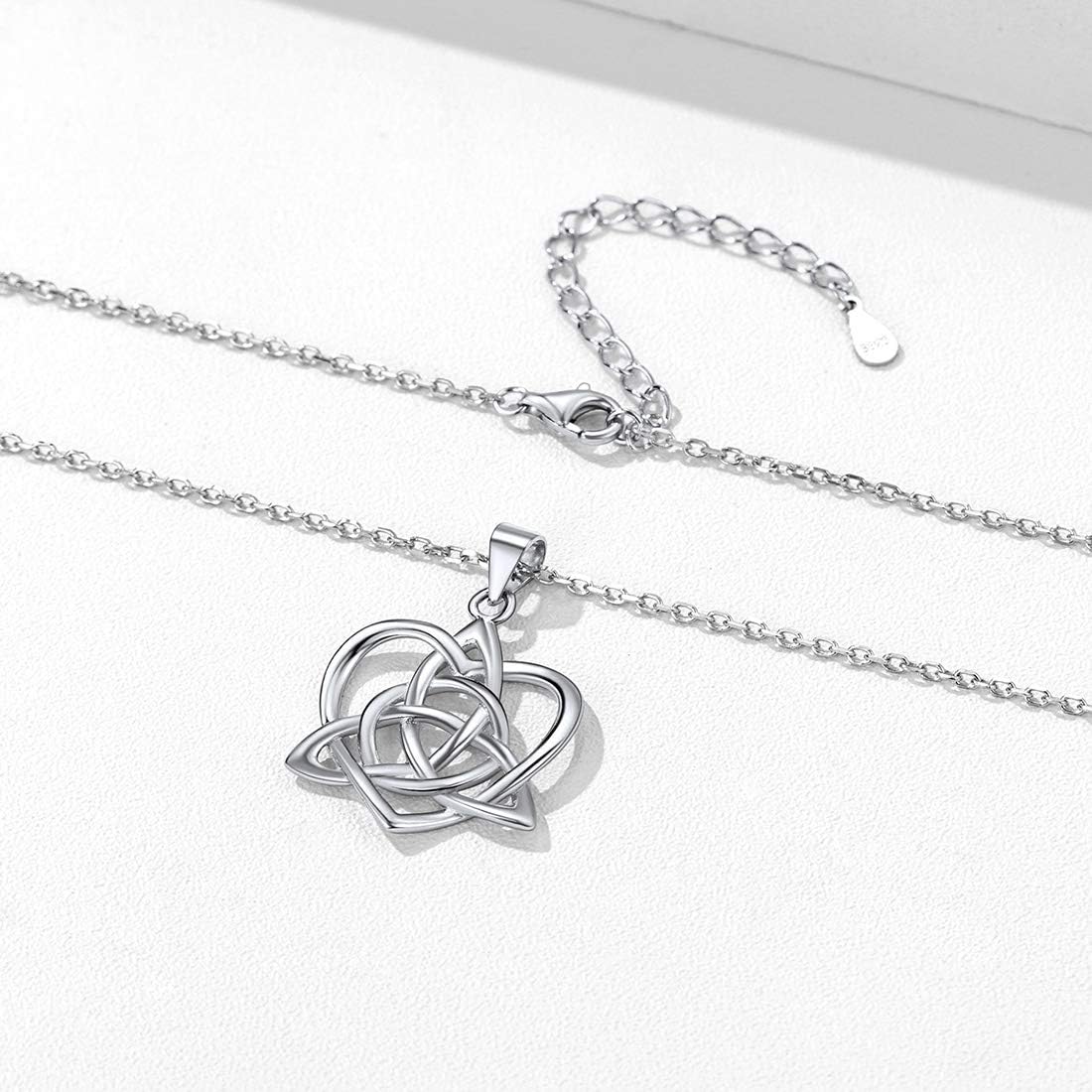 Sterling Silver Celtic Knot Triquetra Love Heart Pendant Necklace