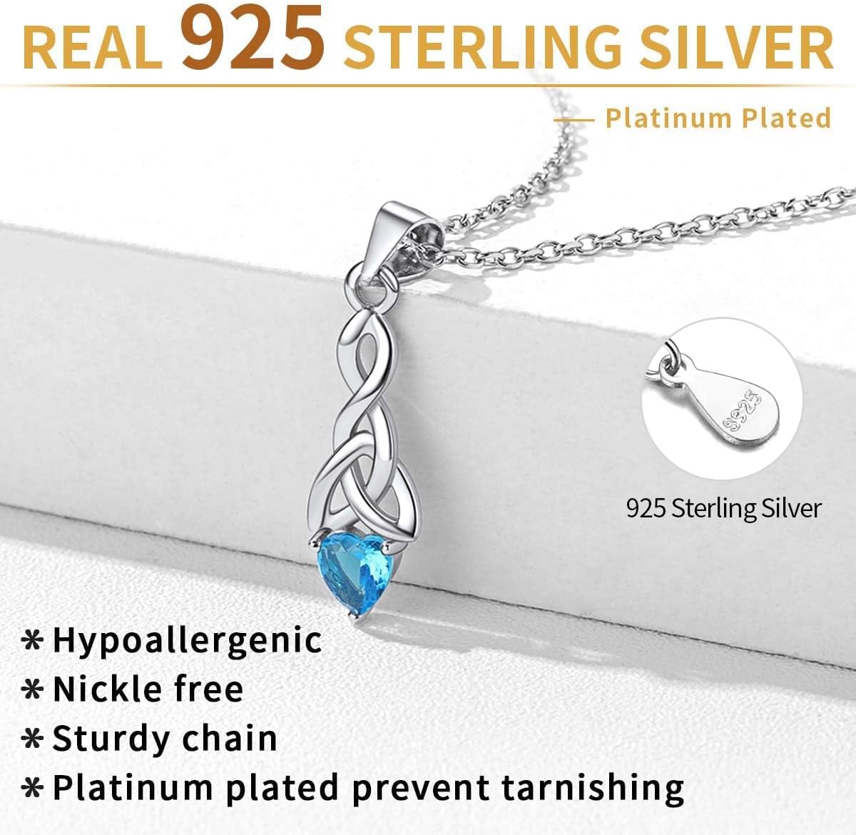 Sparkling Heart Birthstone Celtic Knot Pendant Necklace for Women,birthstone necklace,sterling silver jewelry, gem necklace 